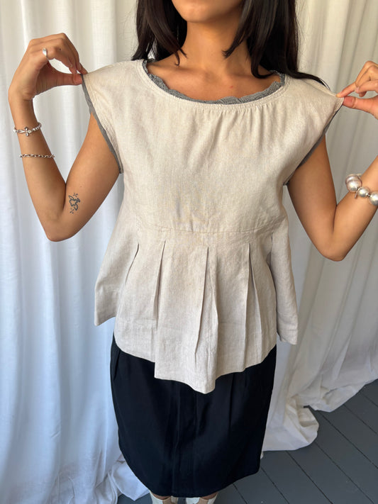 Maje Beige Linen Pleated Top