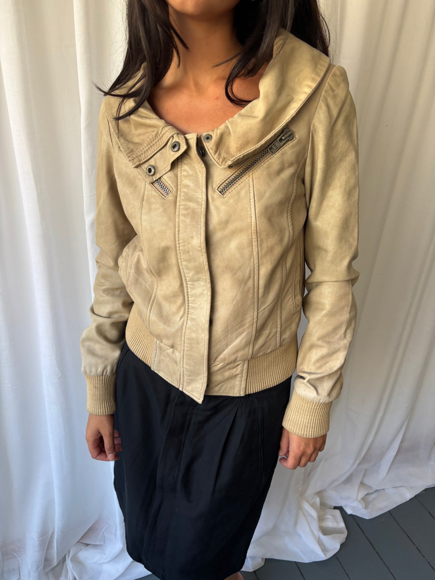 All Saints Beige Leather Jacket
