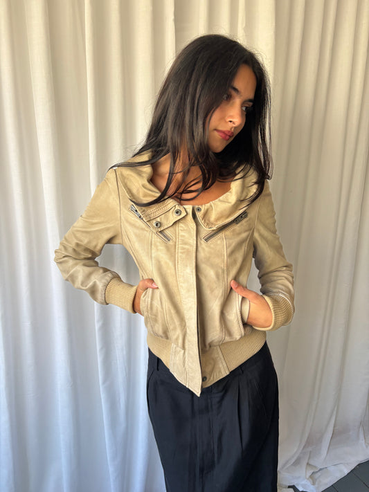 All Saints Beige Leather Jacket