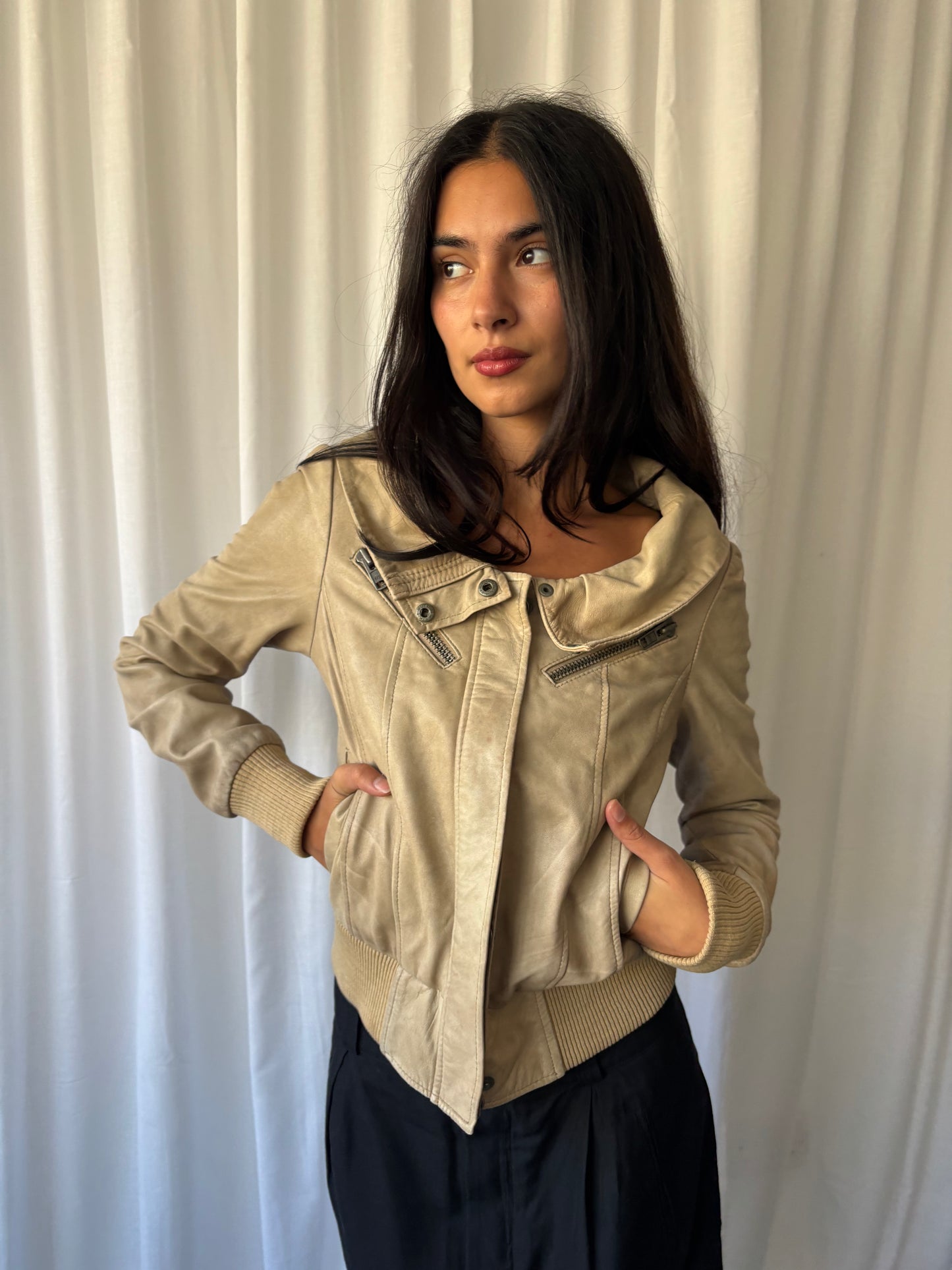 All Saints Beige Leather Jacket