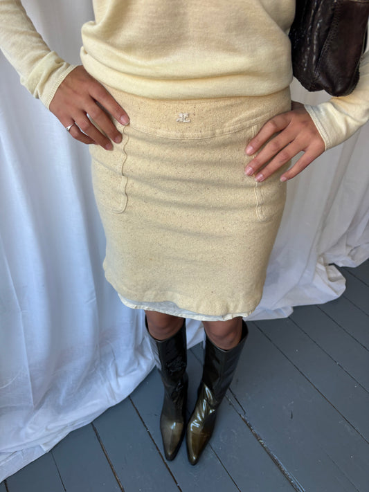 Courrèges 70s Cream Wool Skirt