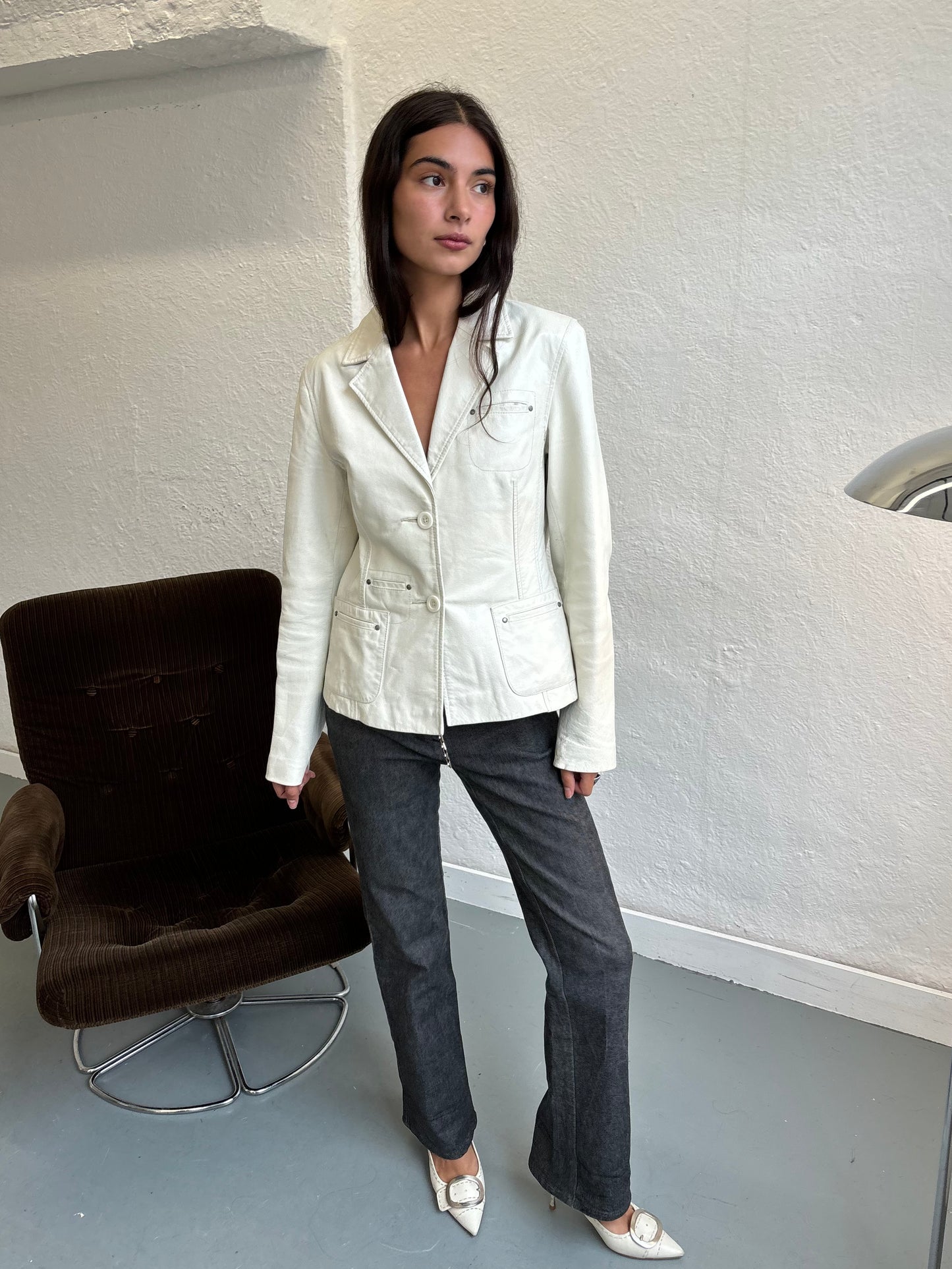 Kara White Leather Blazer