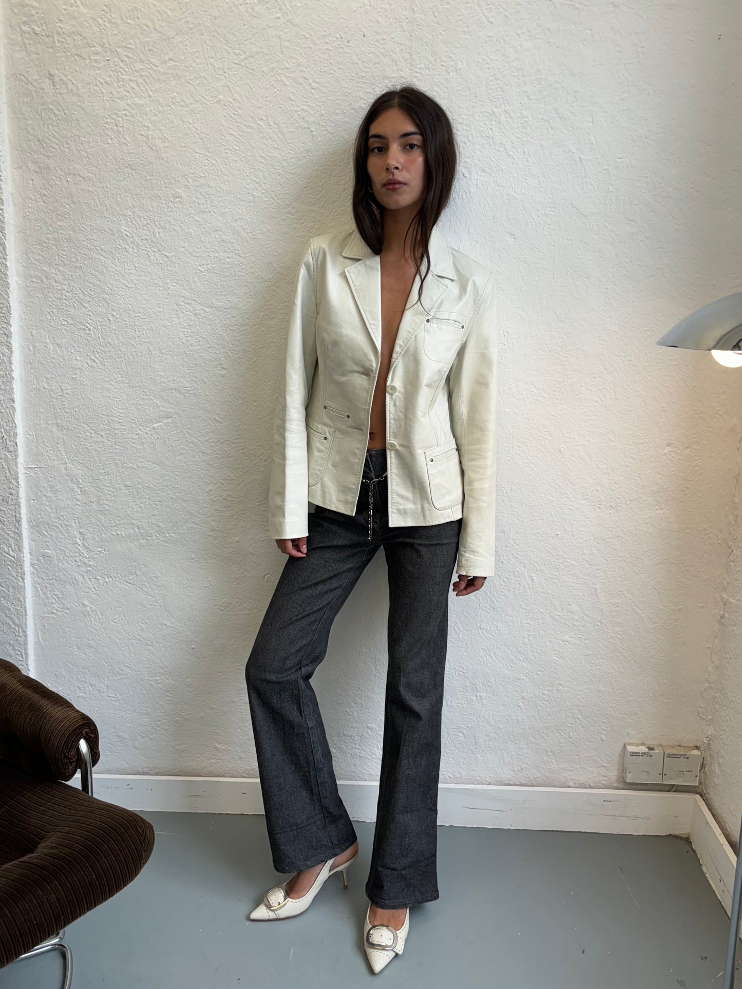 Kara White Leather Blazer