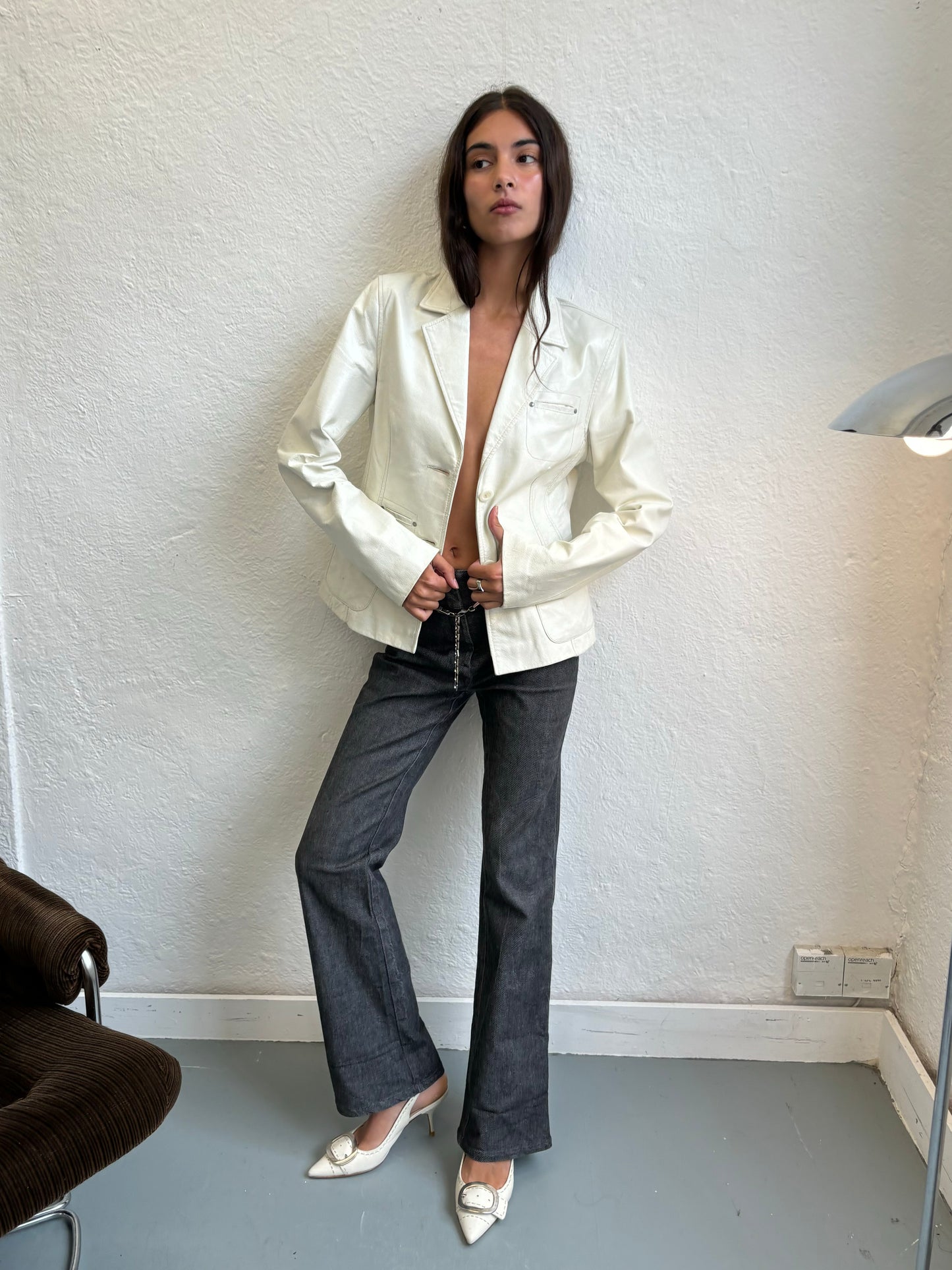 Kara White Leather Blazer