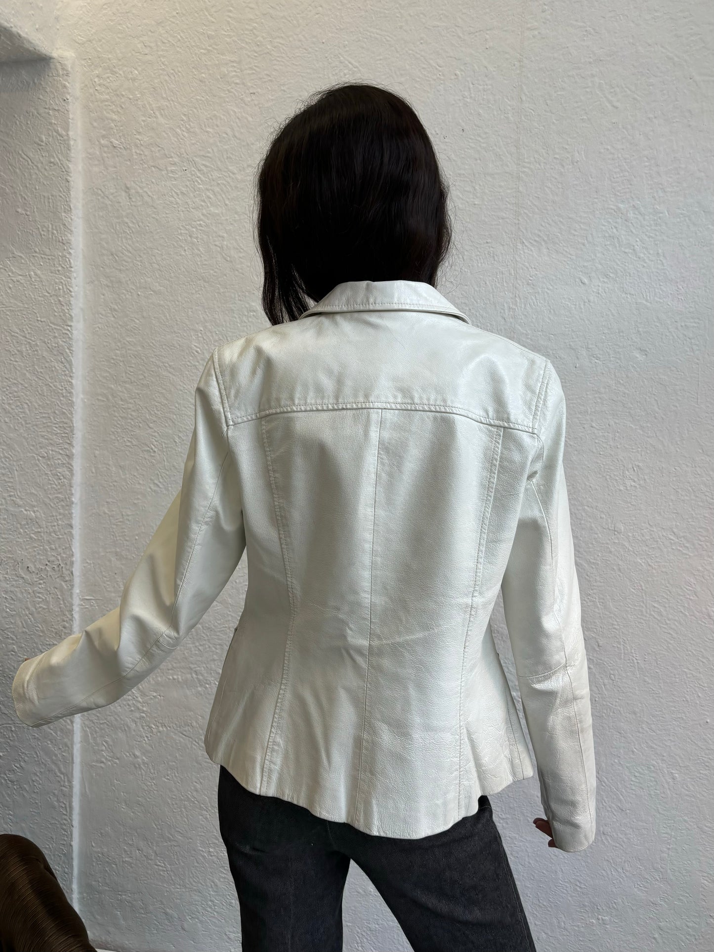 Kara White Leather Blazer