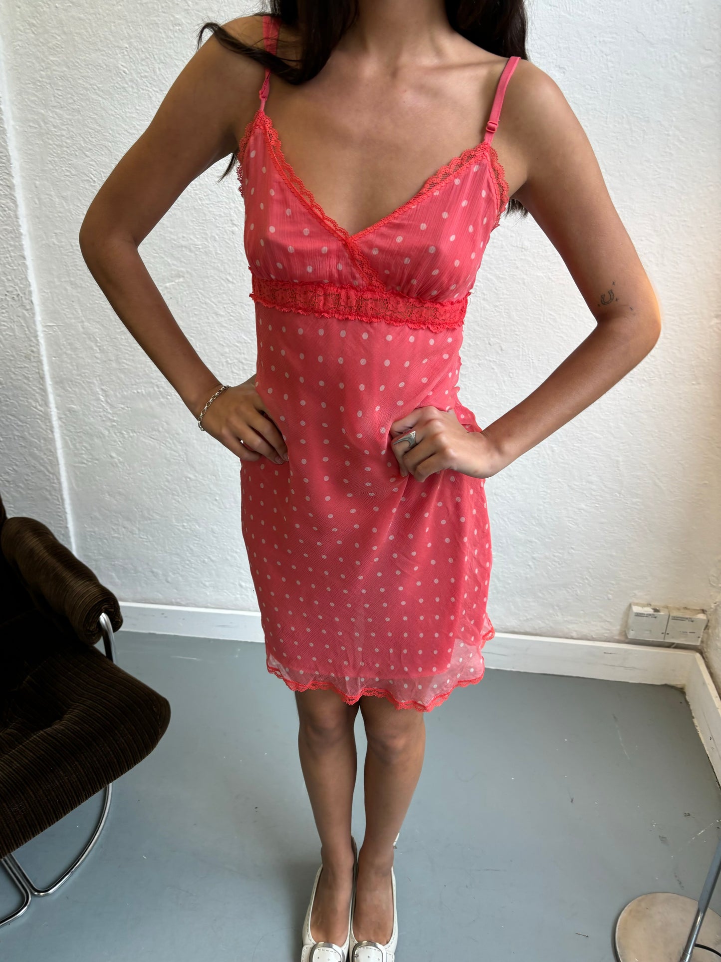 Sisley Coral Polka Silk Dress