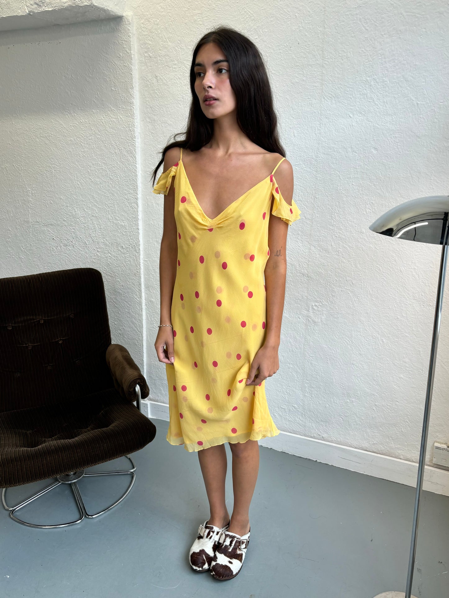 Hugo Buscati Silk Polka Dot Yellow Dress