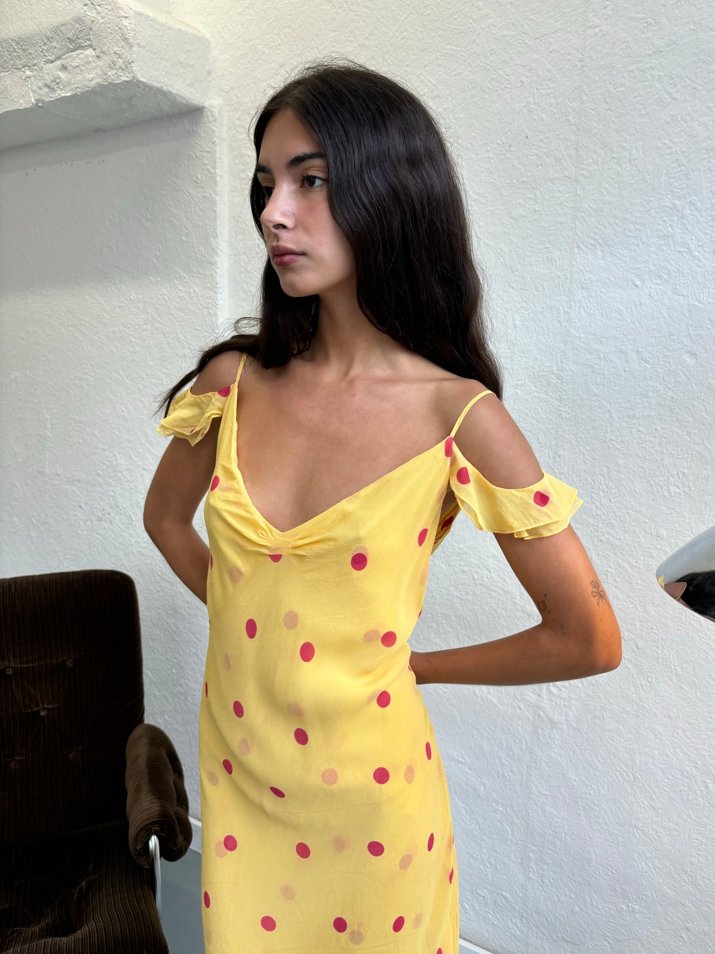 Hugo Buscati Silk Polka Dot Yellow Dress