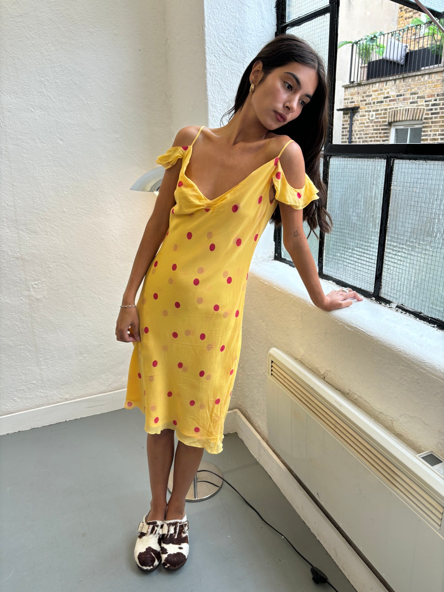 Hugo Buscati Silk Polka Dot Yellow Dress