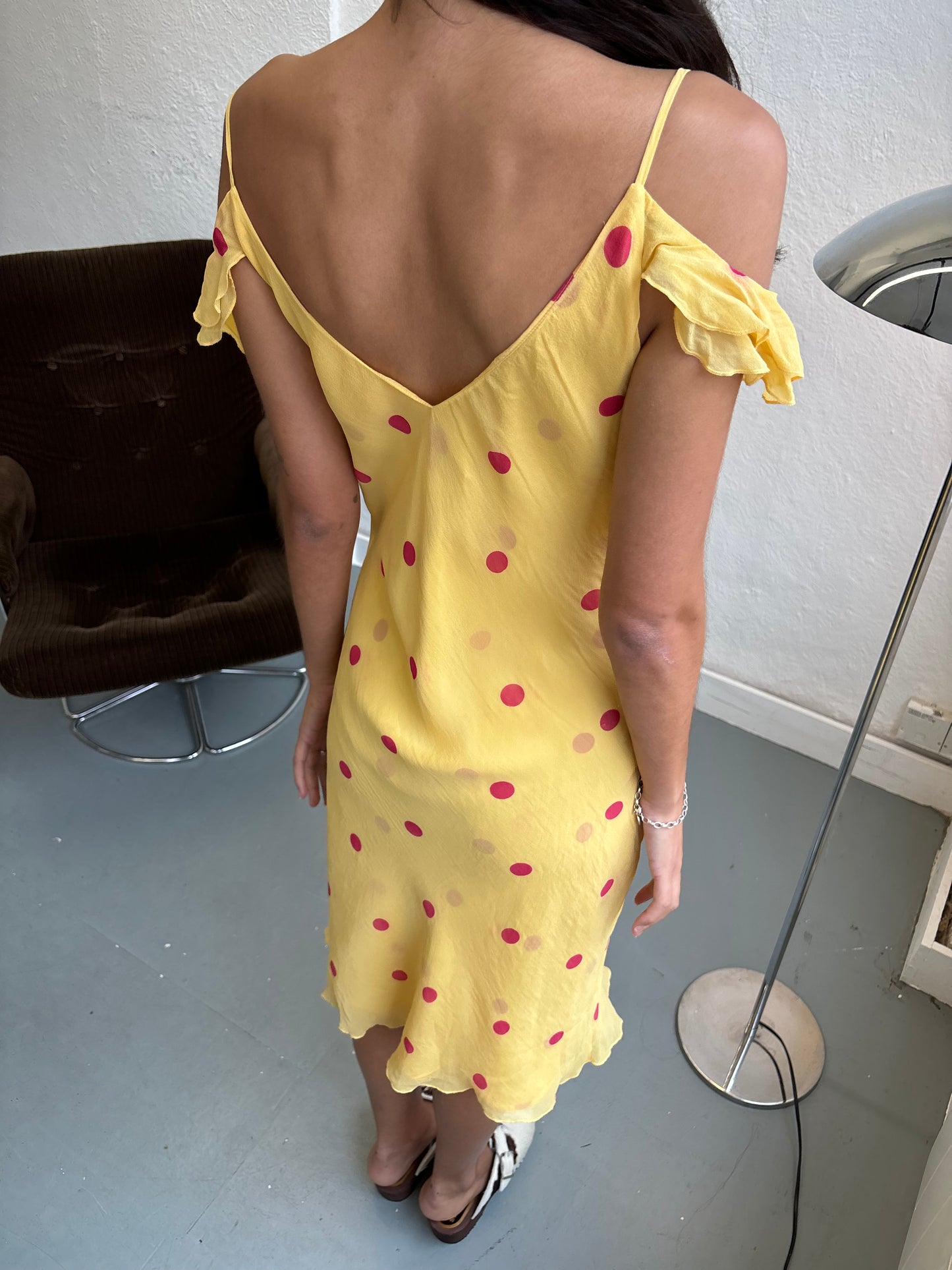 Hugo Buscati Silk Polka Dot Yellow Dress