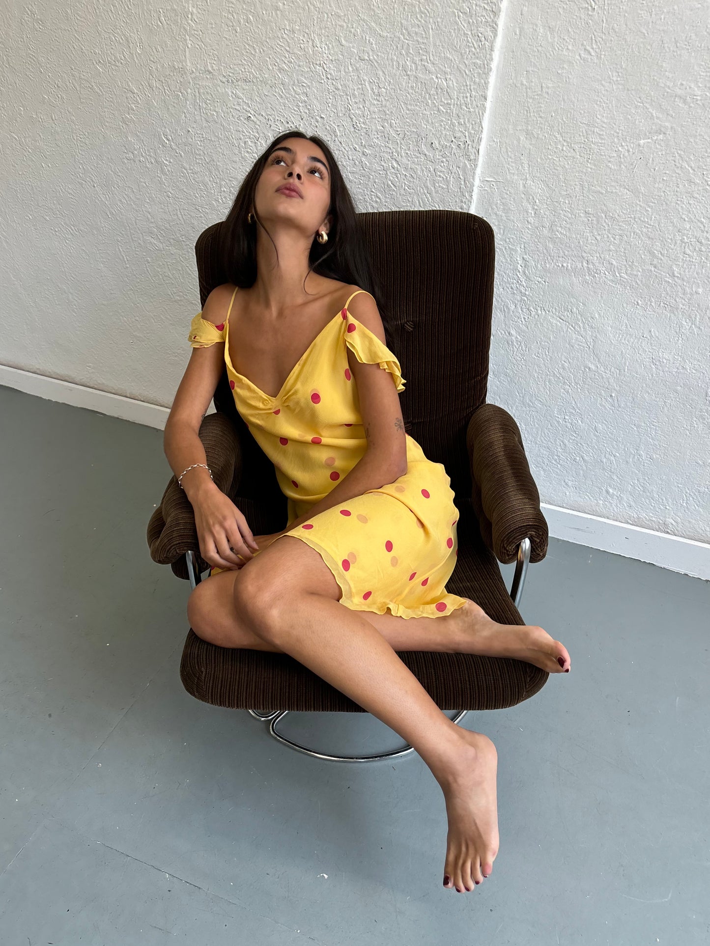 Hugo Buscati Silk Polka Dot Yellow Dress