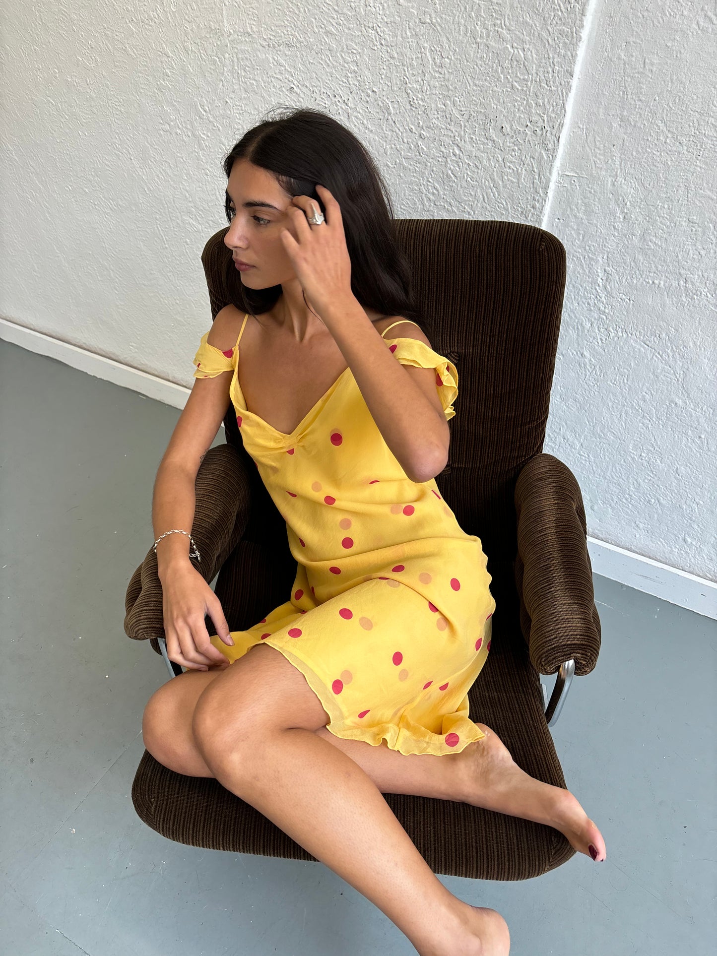 Hugo Buscati Silk Polka Dot Yellow Dress