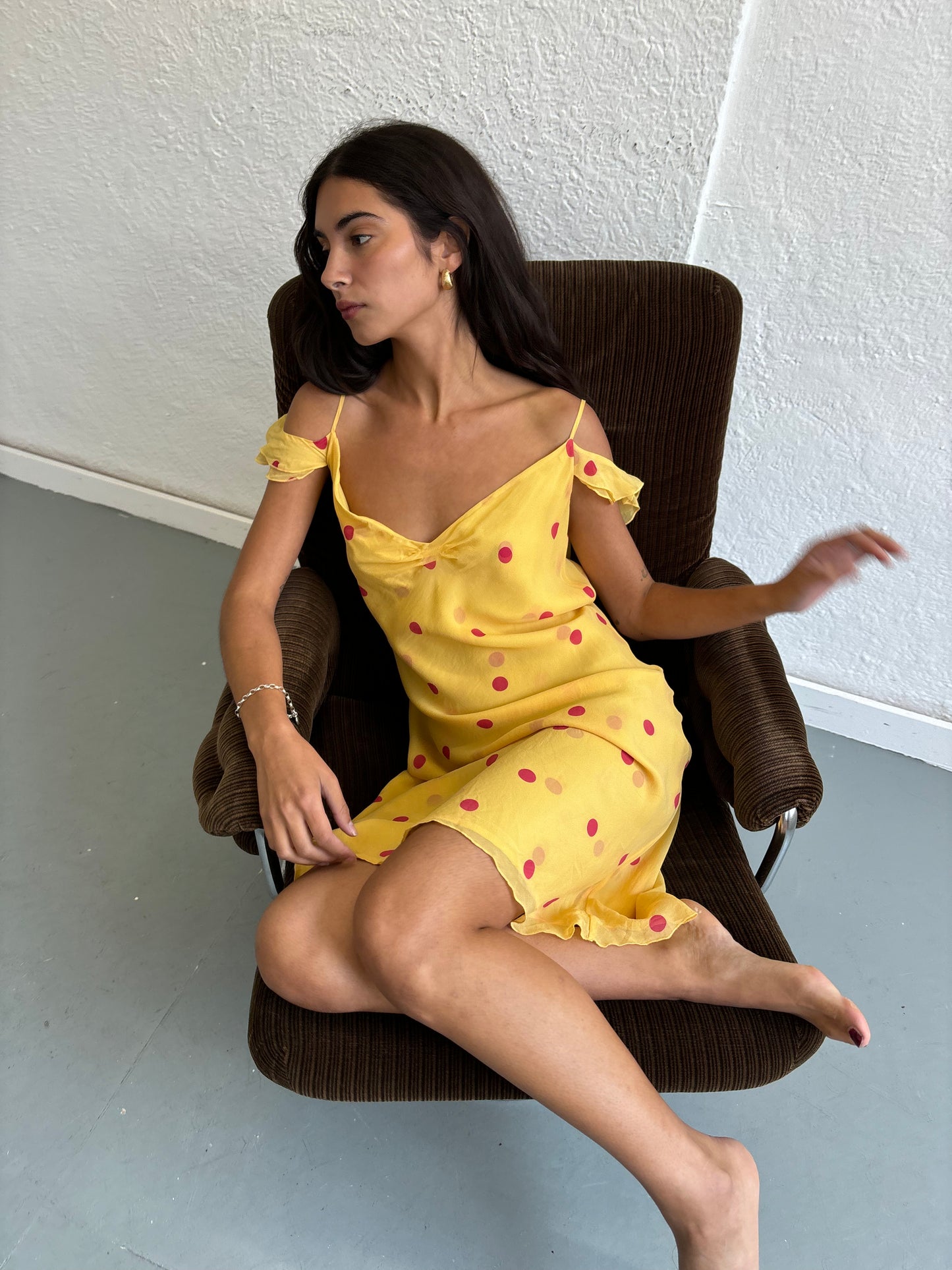 Hugo Buscati Silk Polka Dot Yellow Dress