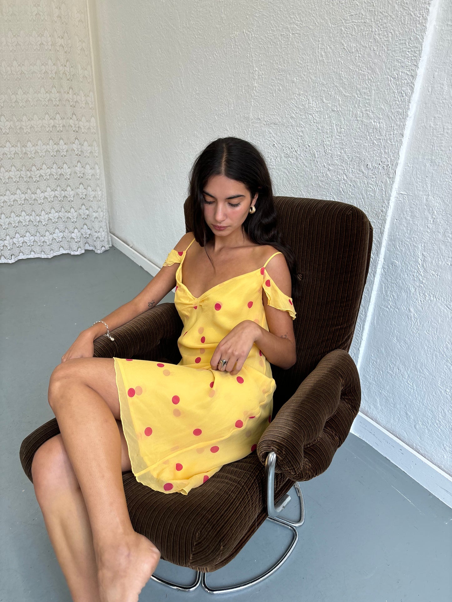 Hugo Buscati Silk Polka Dot Yellow Dress