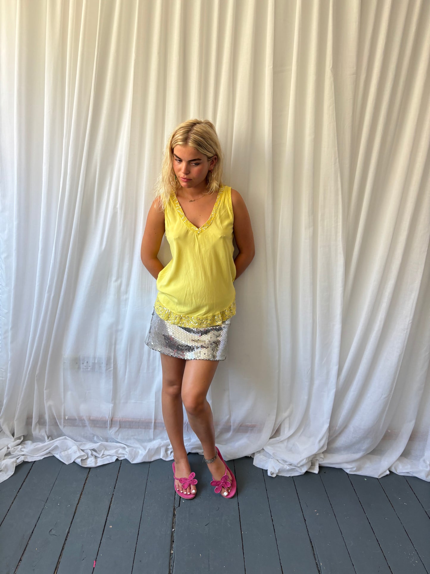 Vintage Yellow Sequin Top