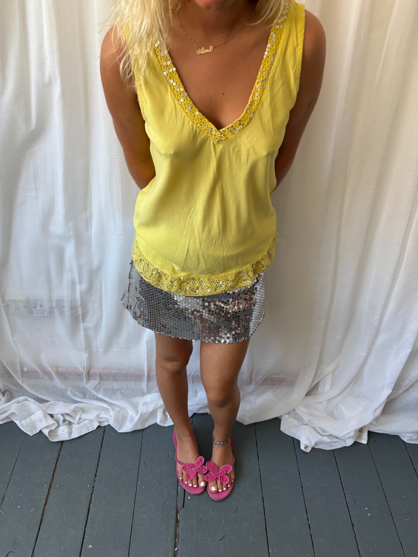 Vintage Yellow Sequin Top