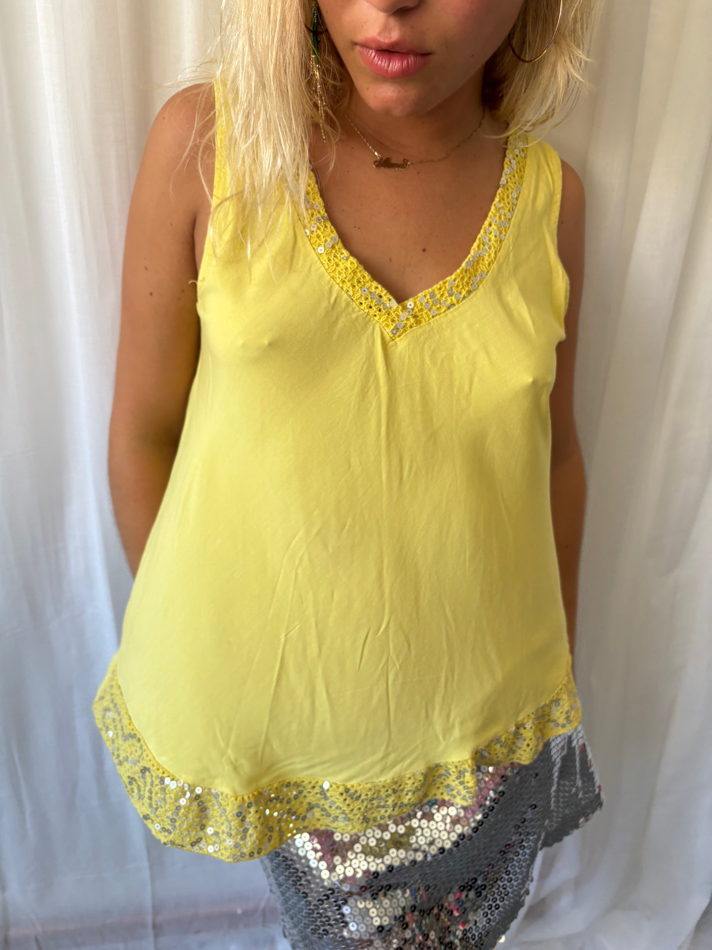 Vintage Yellow Sequin Top