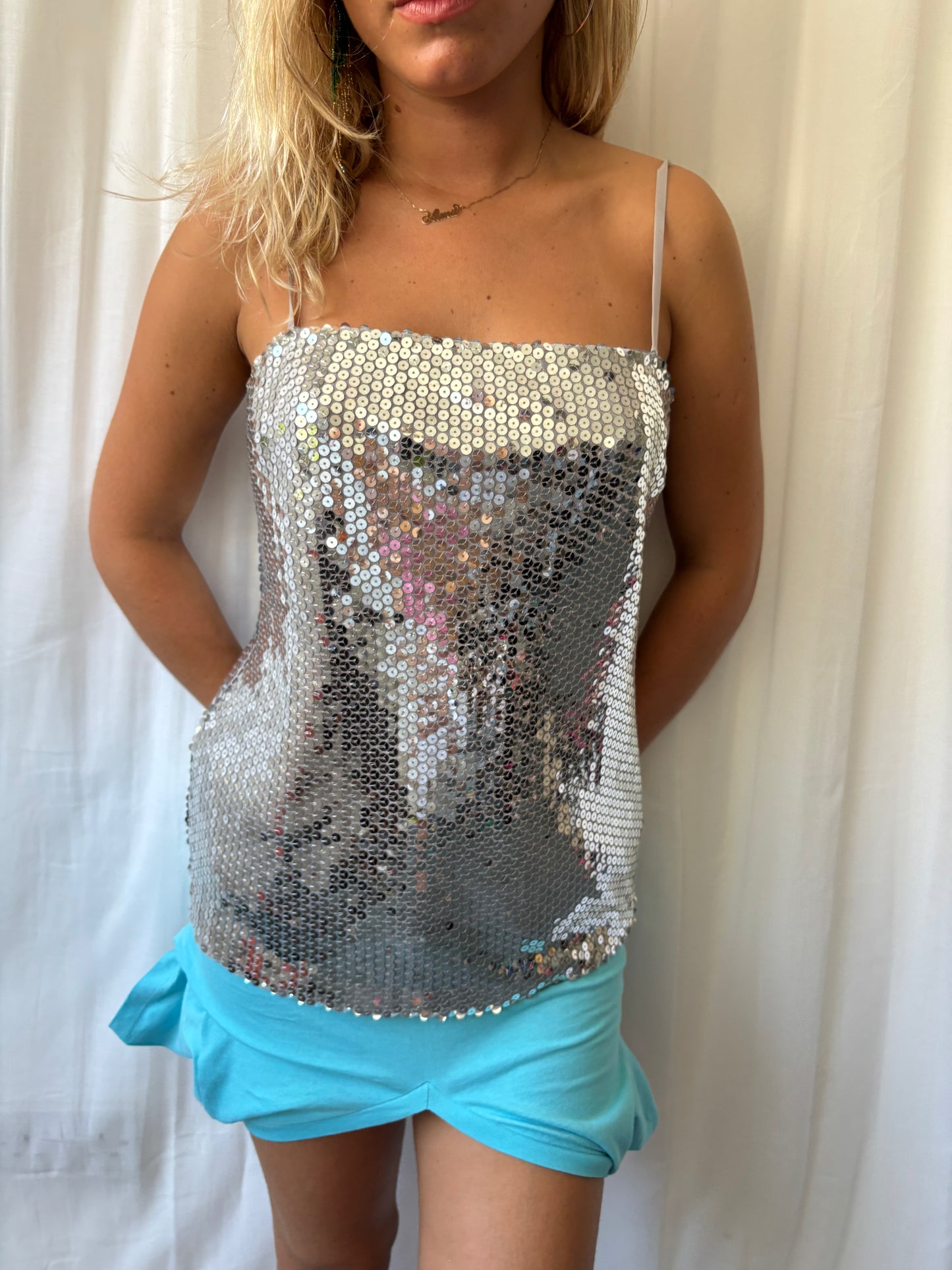 United Colors of Benetton Silver Sequin Top