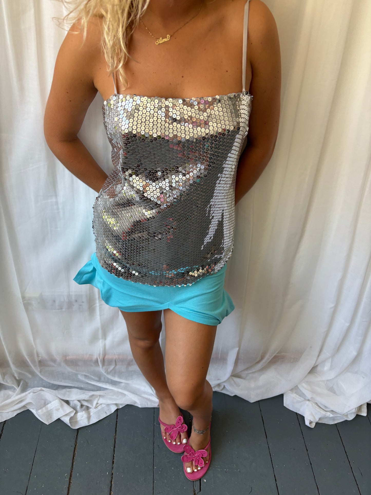 United Colors of Benetton Silver Sequin Top
