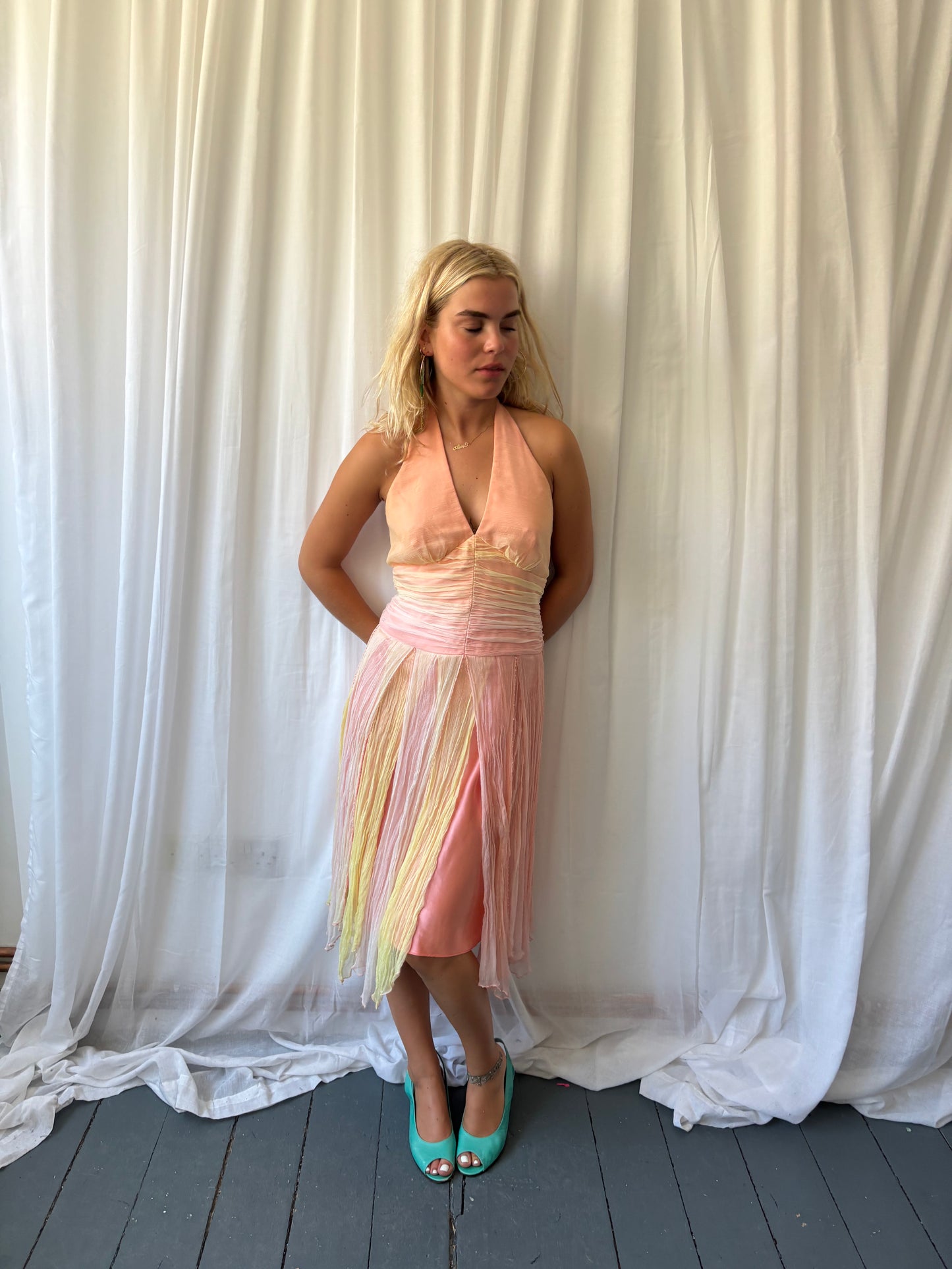 Shelli Segal Peach Halter Dress