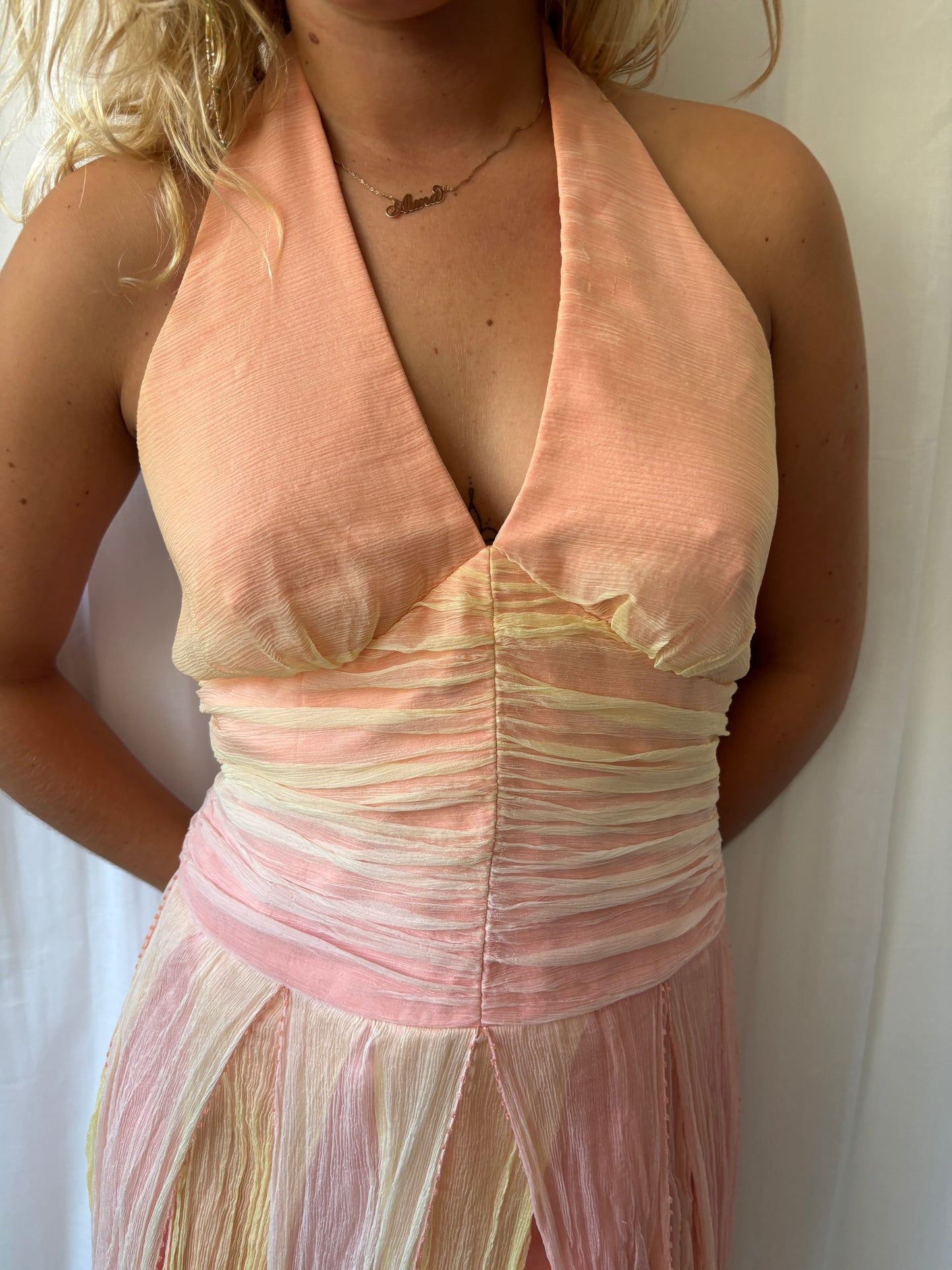 Shelli Segal Peach Halter Dress