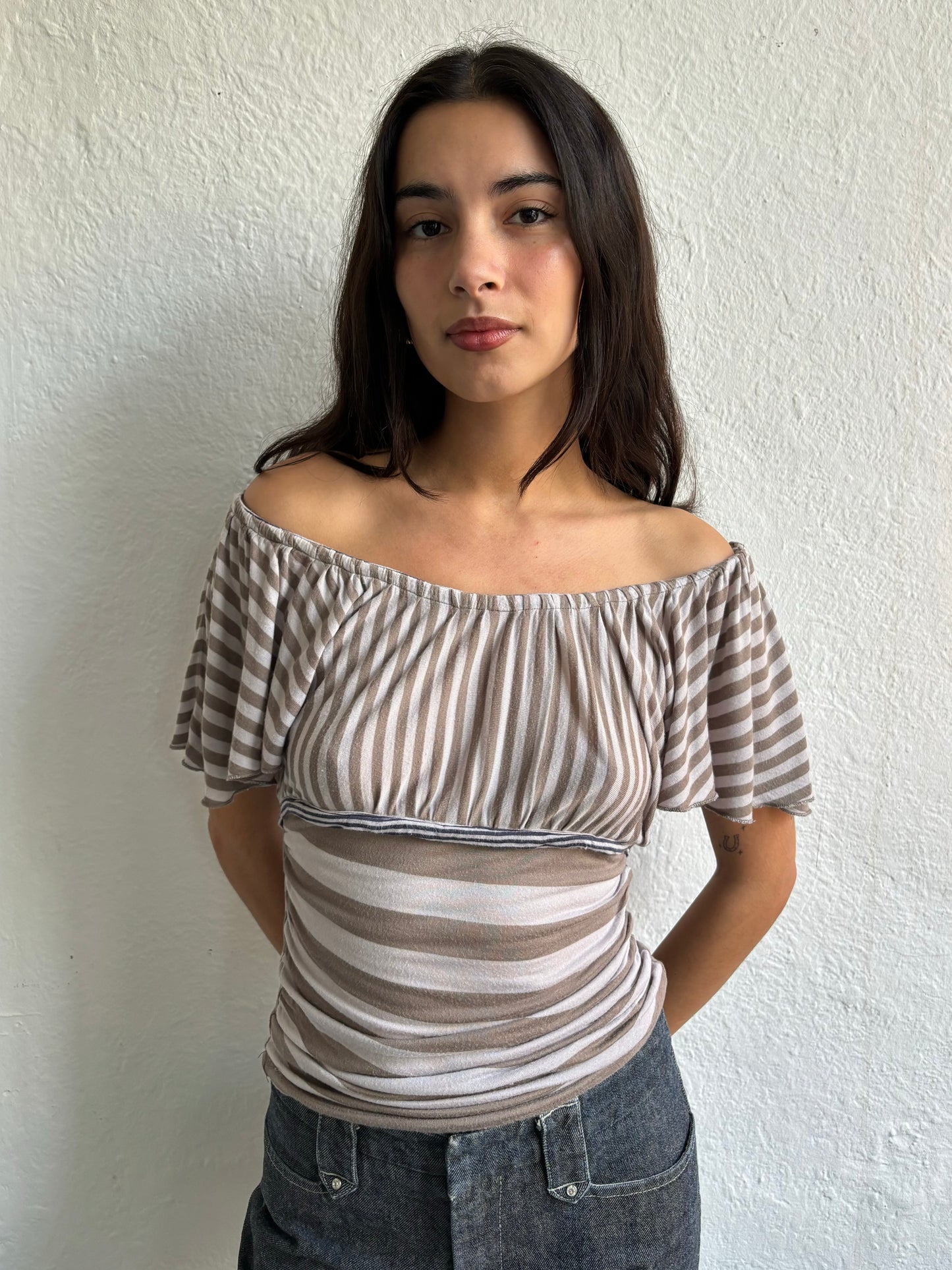 Kookai Stripe Off the Shoulder Top