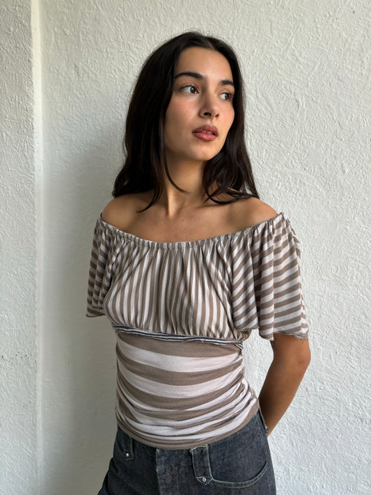 Kookai Stripe Off the Shoulder Top