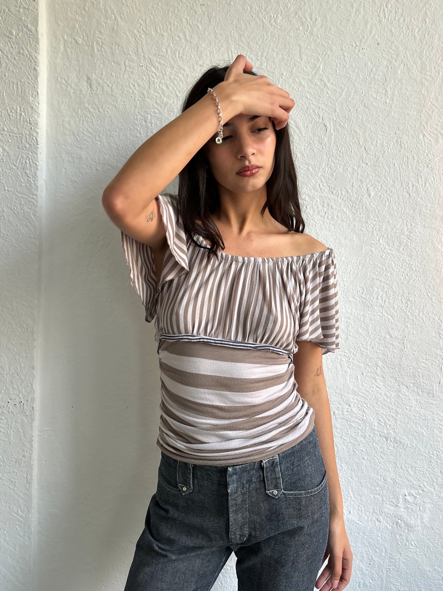 Kookai Stripe Off the Shoulder Top