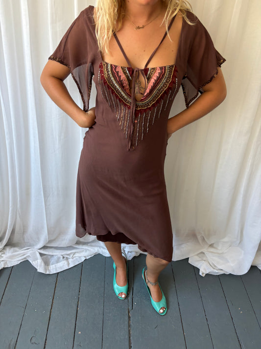 Tara Jarmon Brown Beaded Dress
