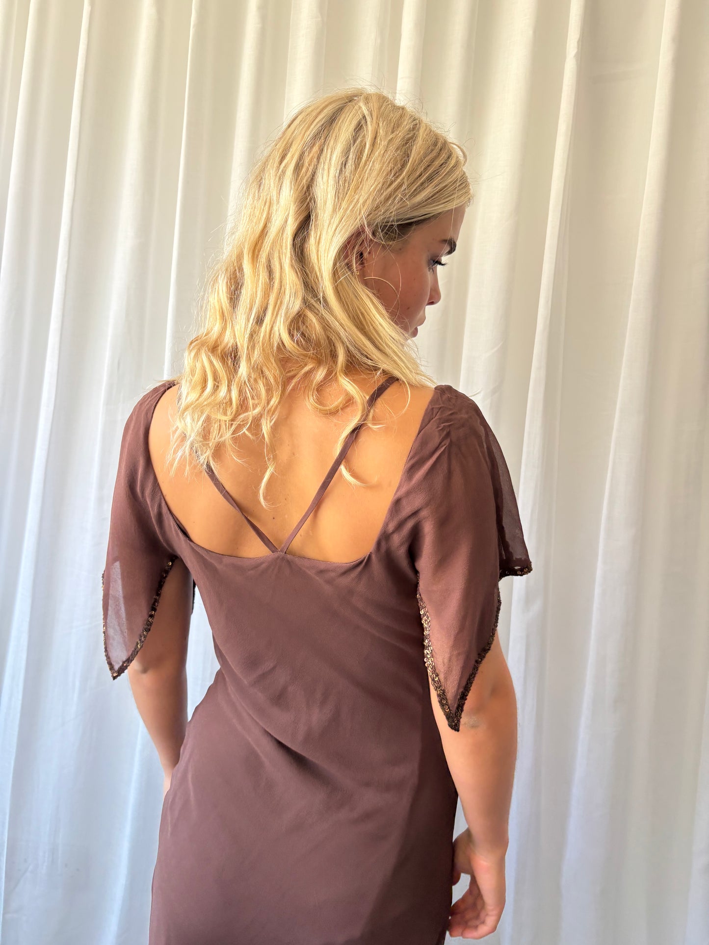 Tara Jarmon Brown Beaded Dress