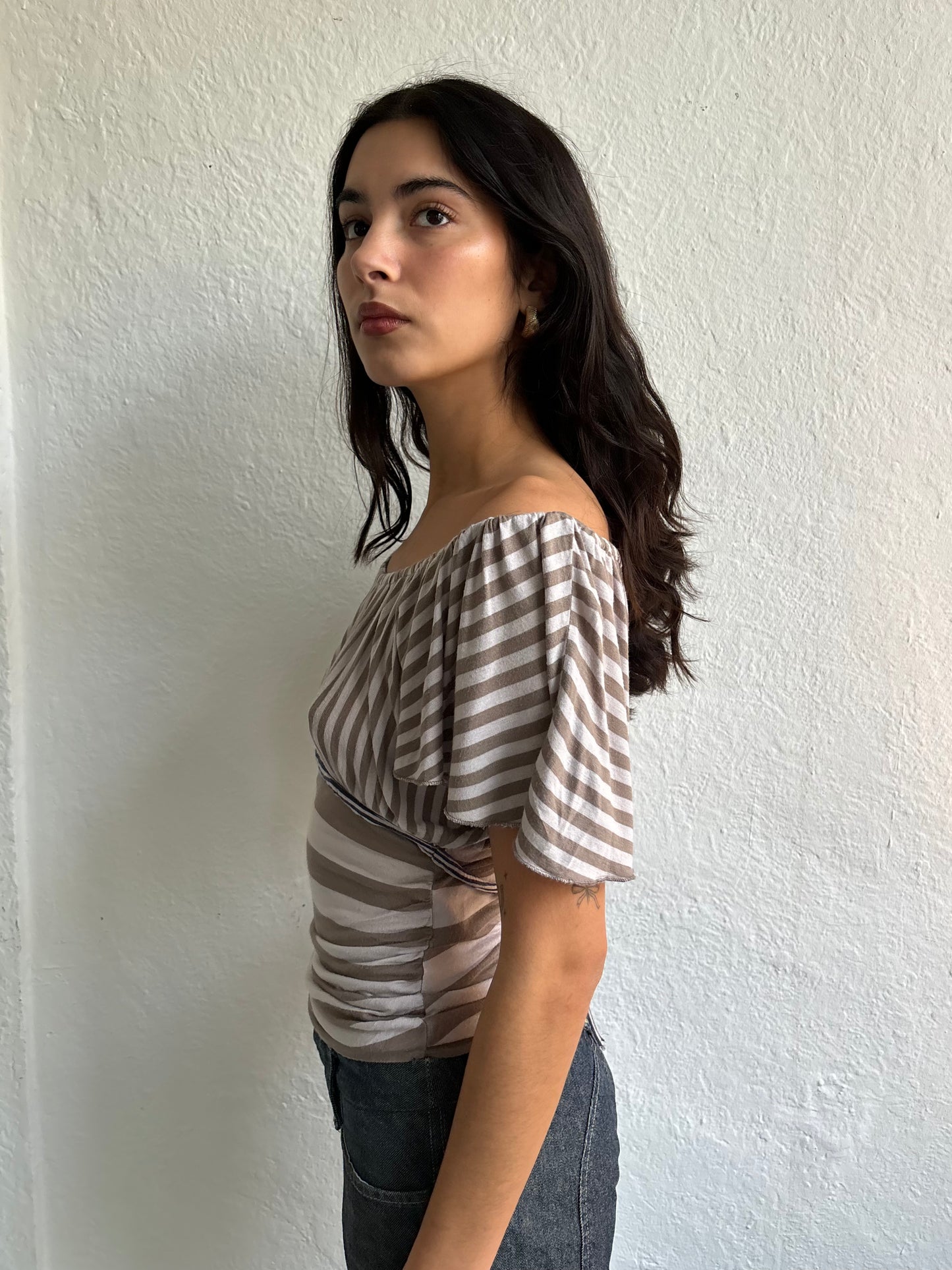 Kookai Stripe Off the Shoulder Top