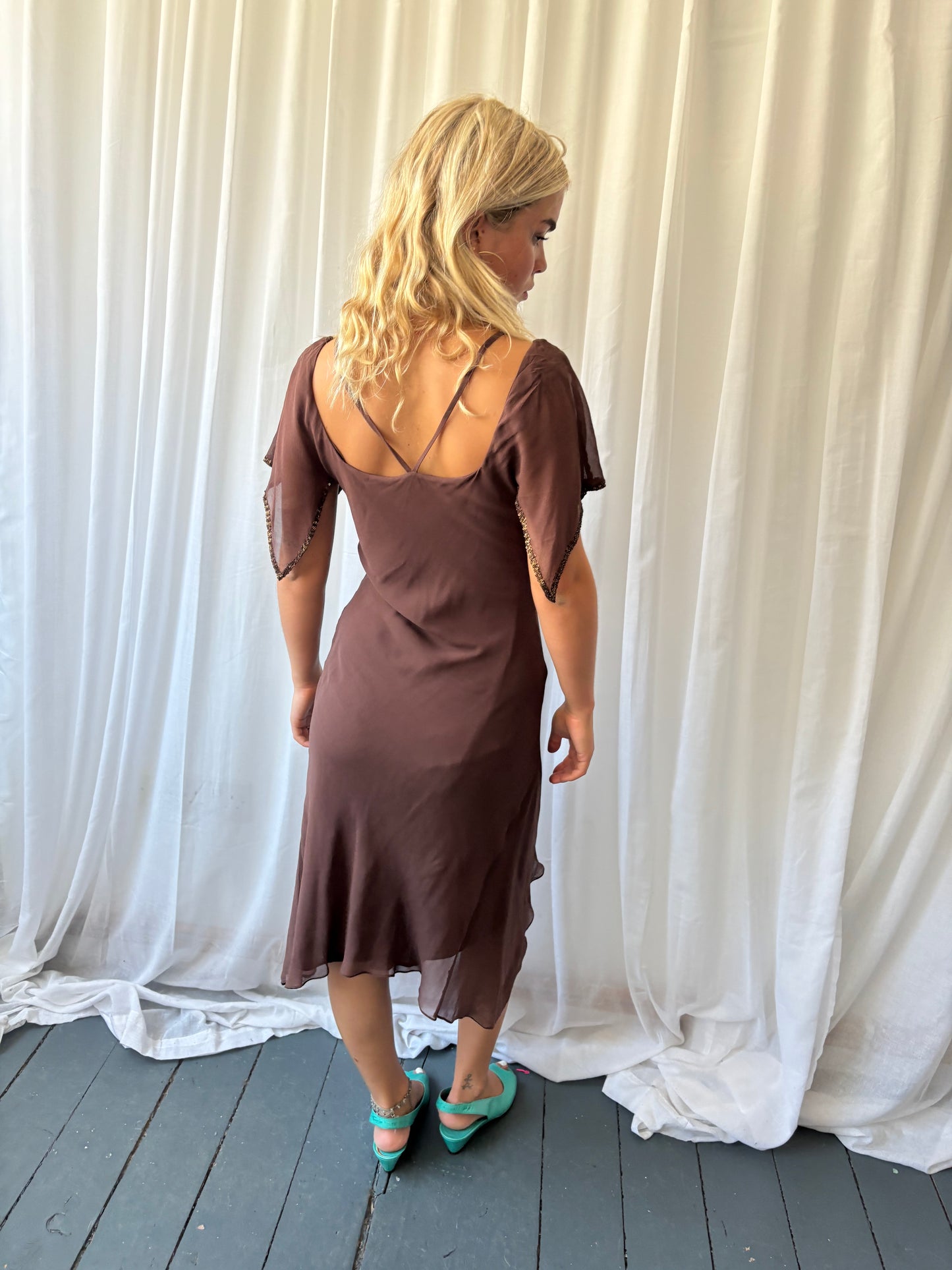 Tara Jarmon Brown Beaded Dress
