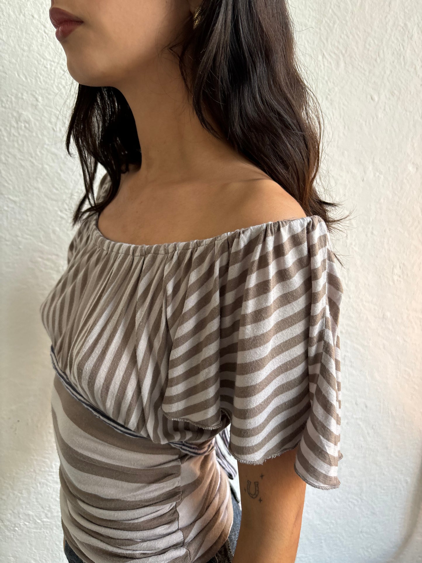 Kookai Stripe Off the Shoulder Top