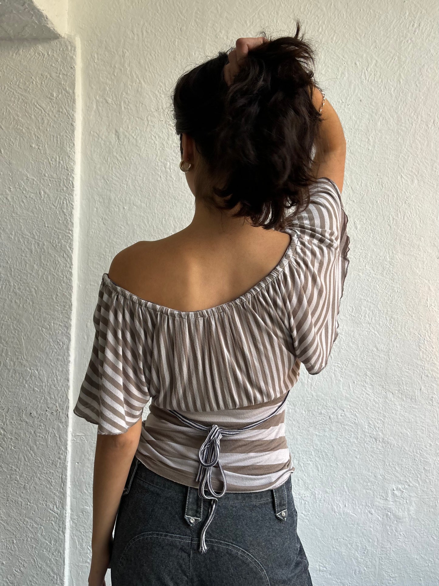 Kookai Stripe Off the Shoulder Top