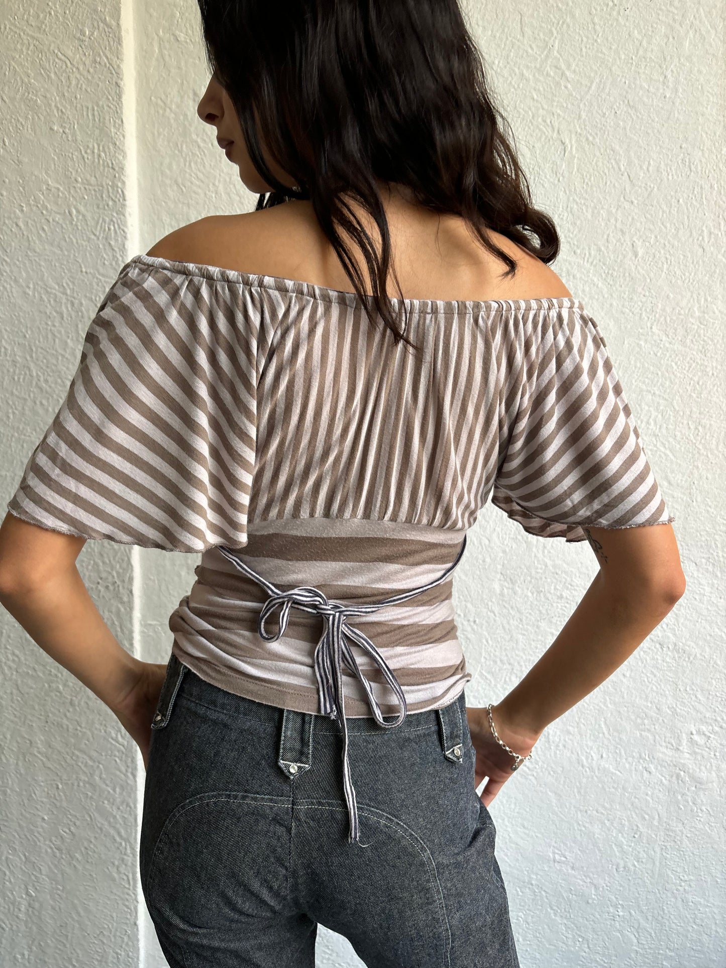 Kookai Stripe Off the Shoulder Top