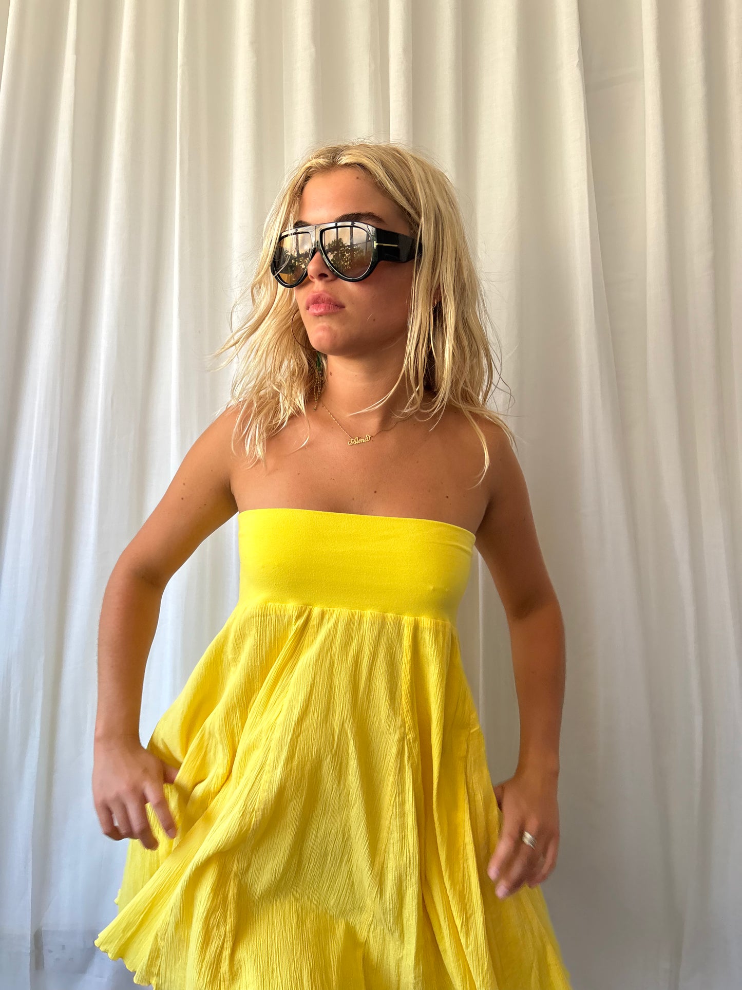 DKNY Yellow Knee Length Skirt