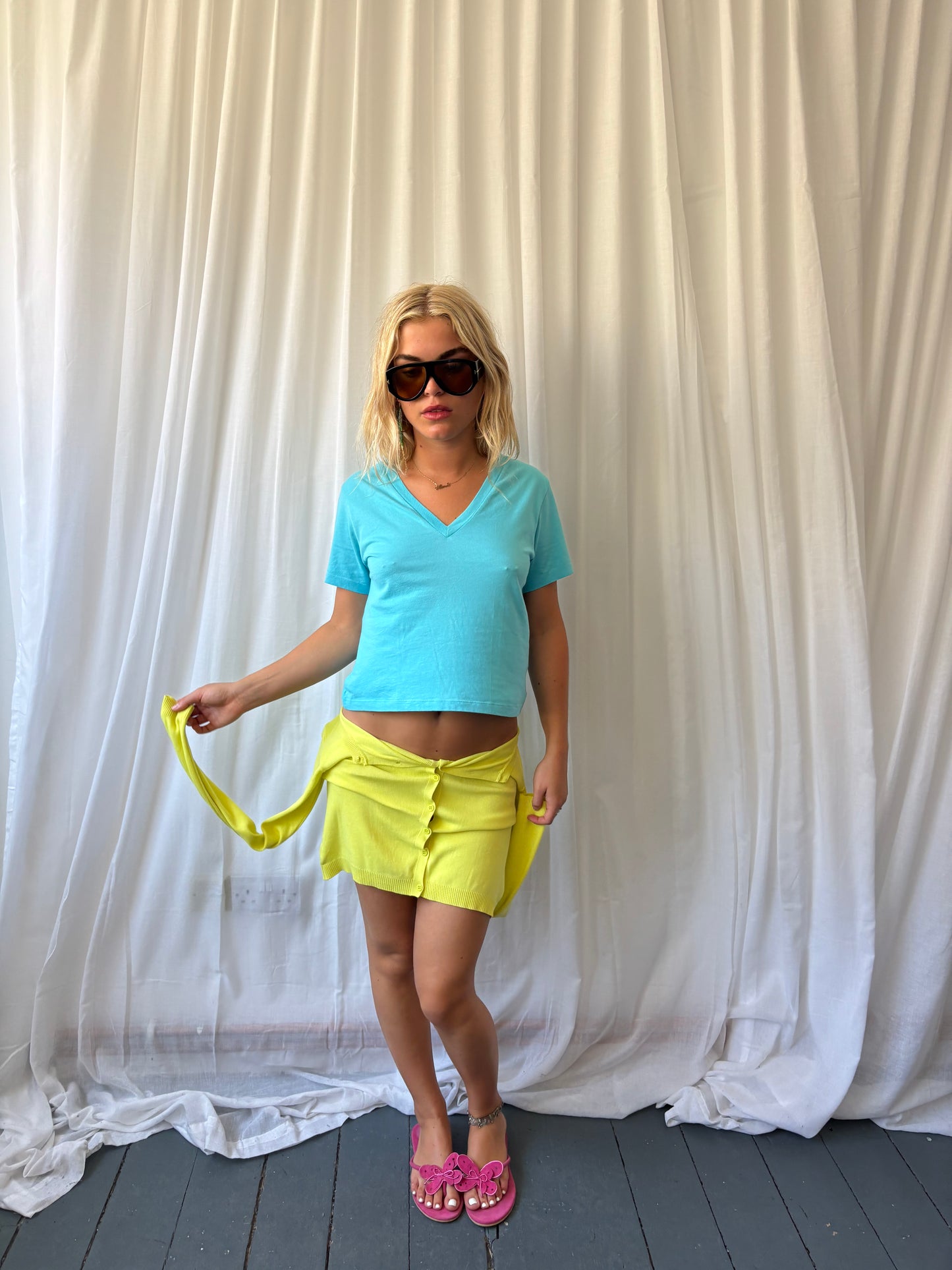 Sisley Turquoise V-neck T-shirt