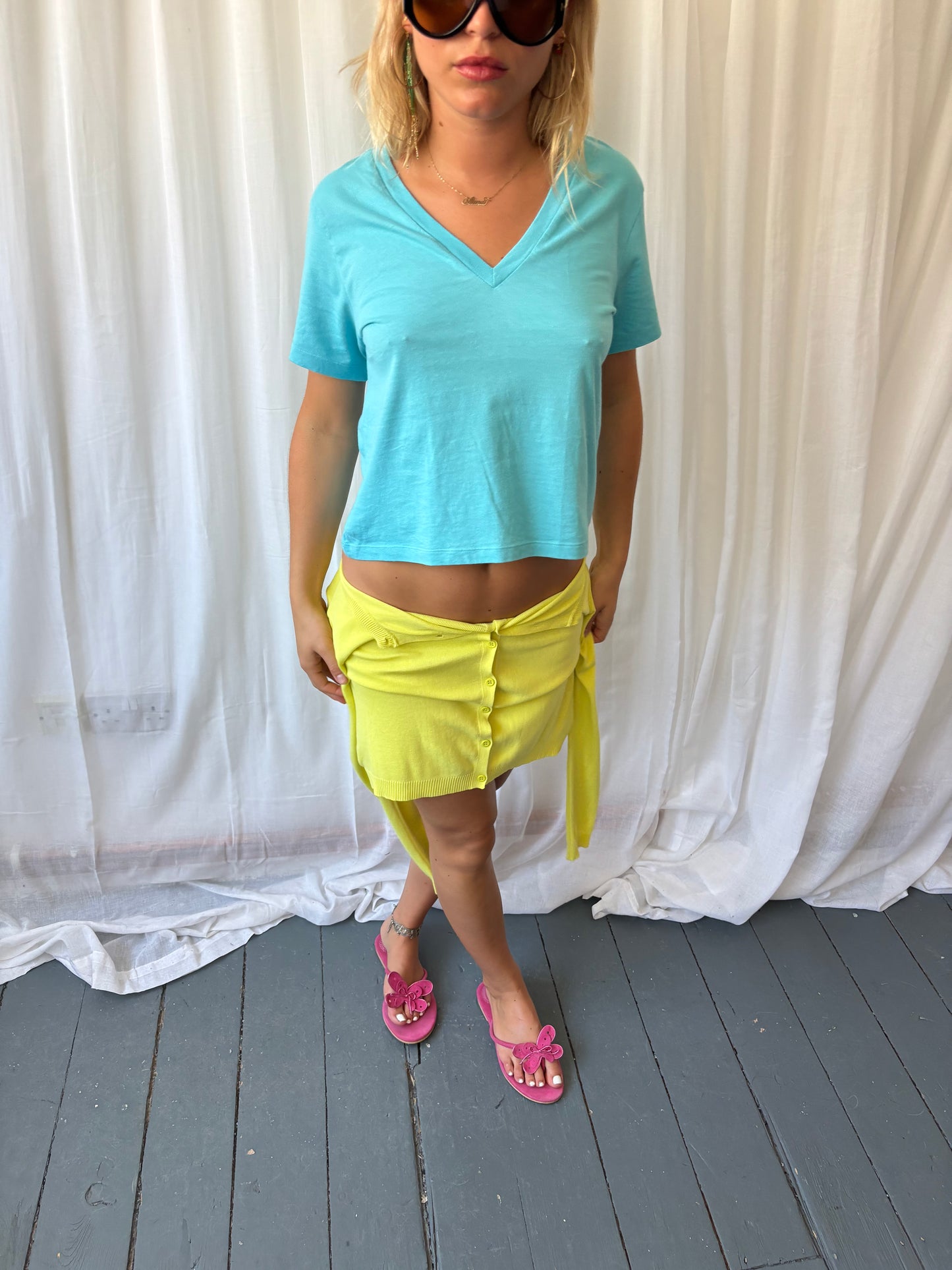 Sisley Turquoise V-neck T-shirt
