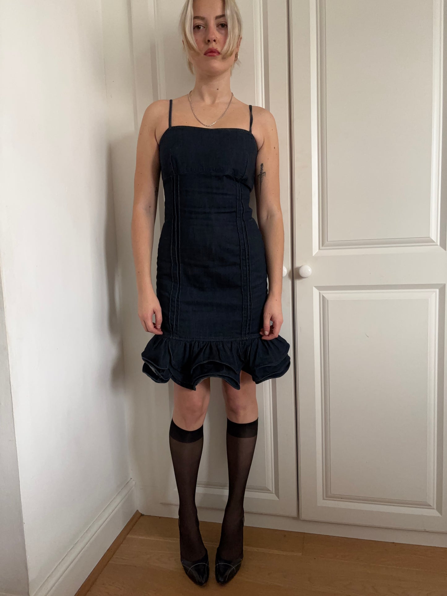 Moschino Denim Peplum Frill Dress