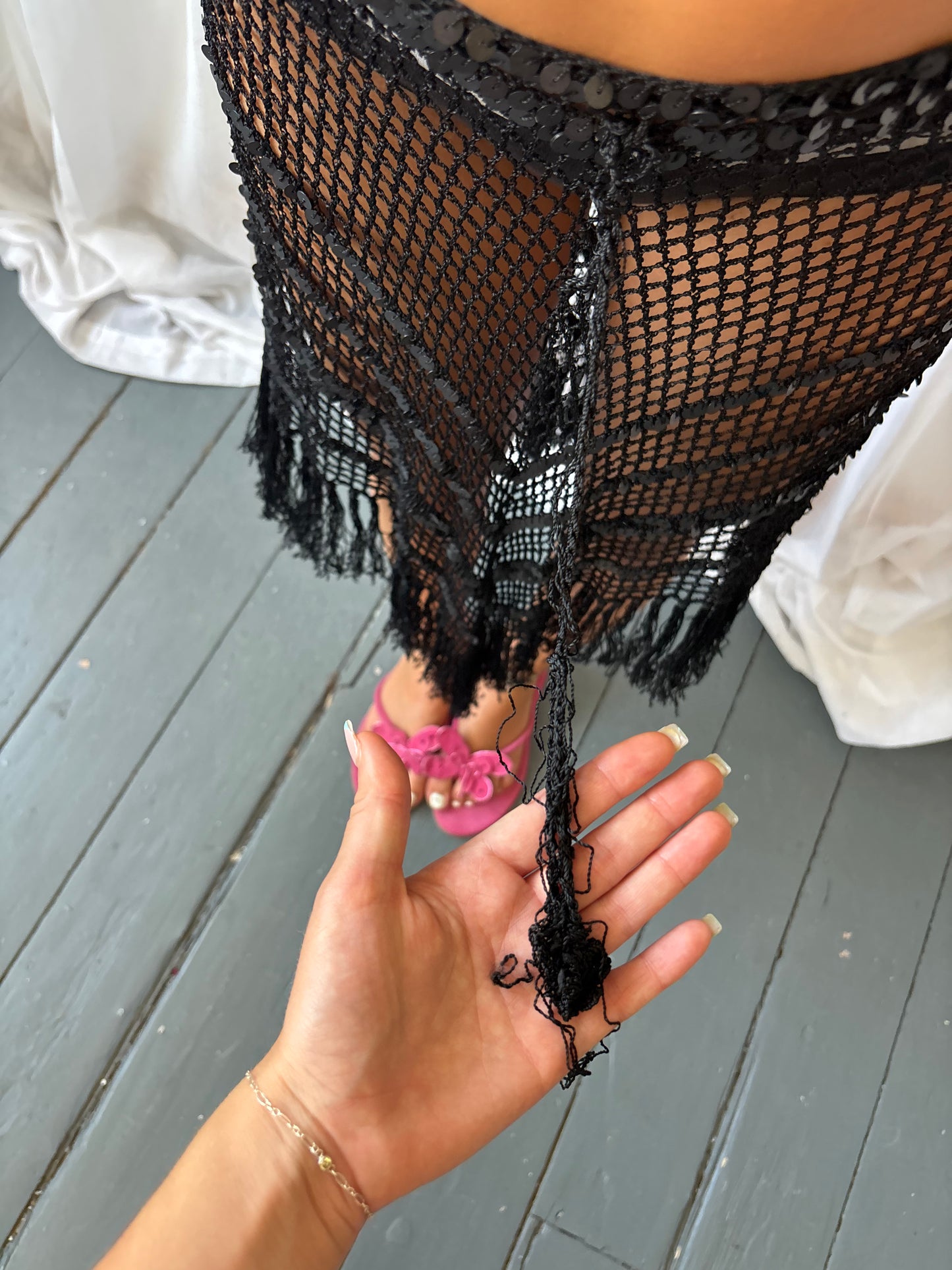 Vintage Black Fringe Skirt