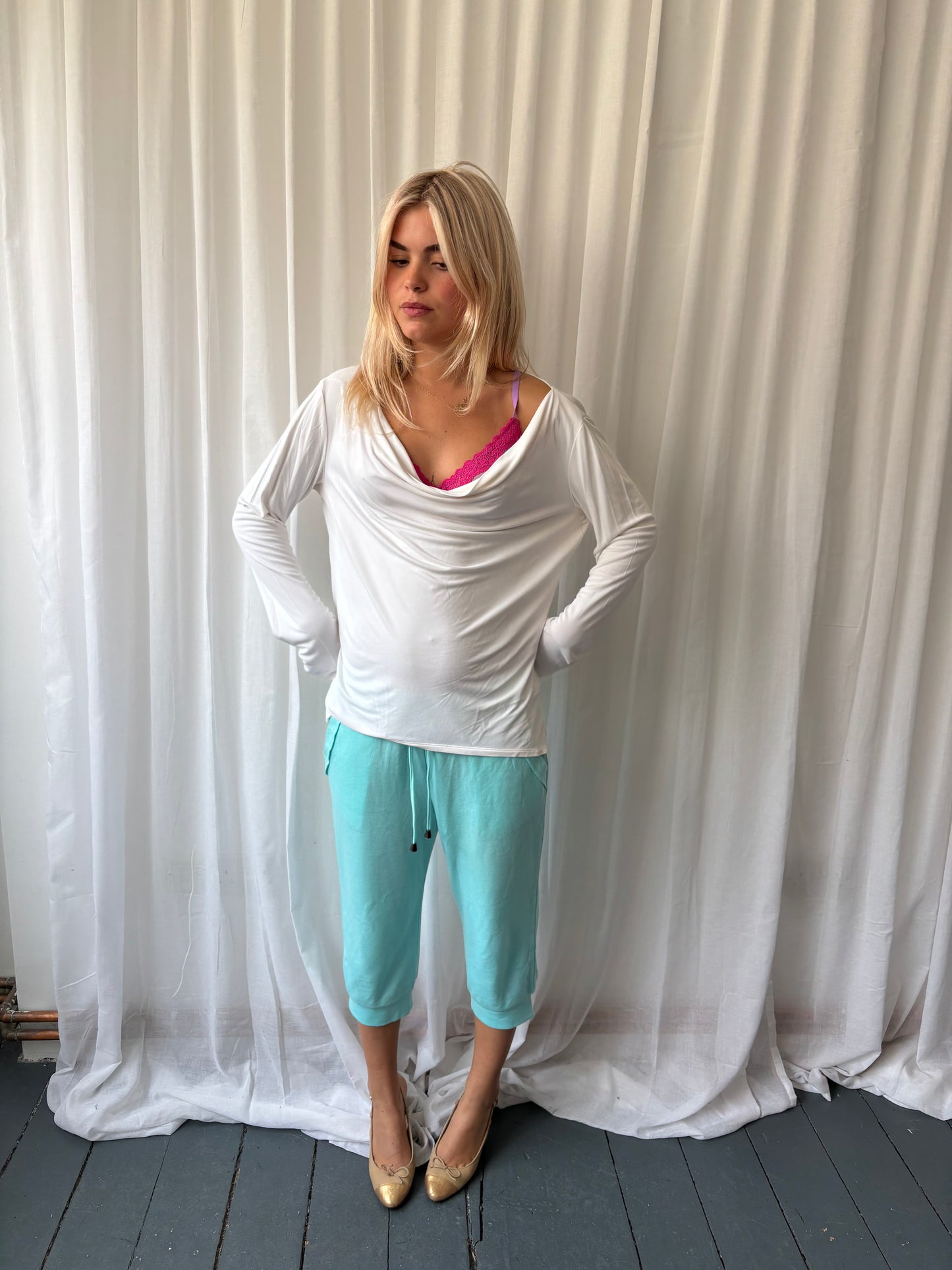 Prada White Cowl Neck Top