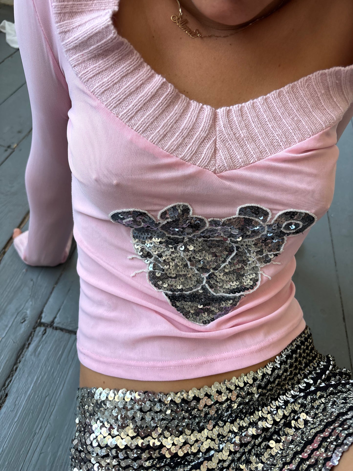 Perte by Krizia Pink Mesh Top