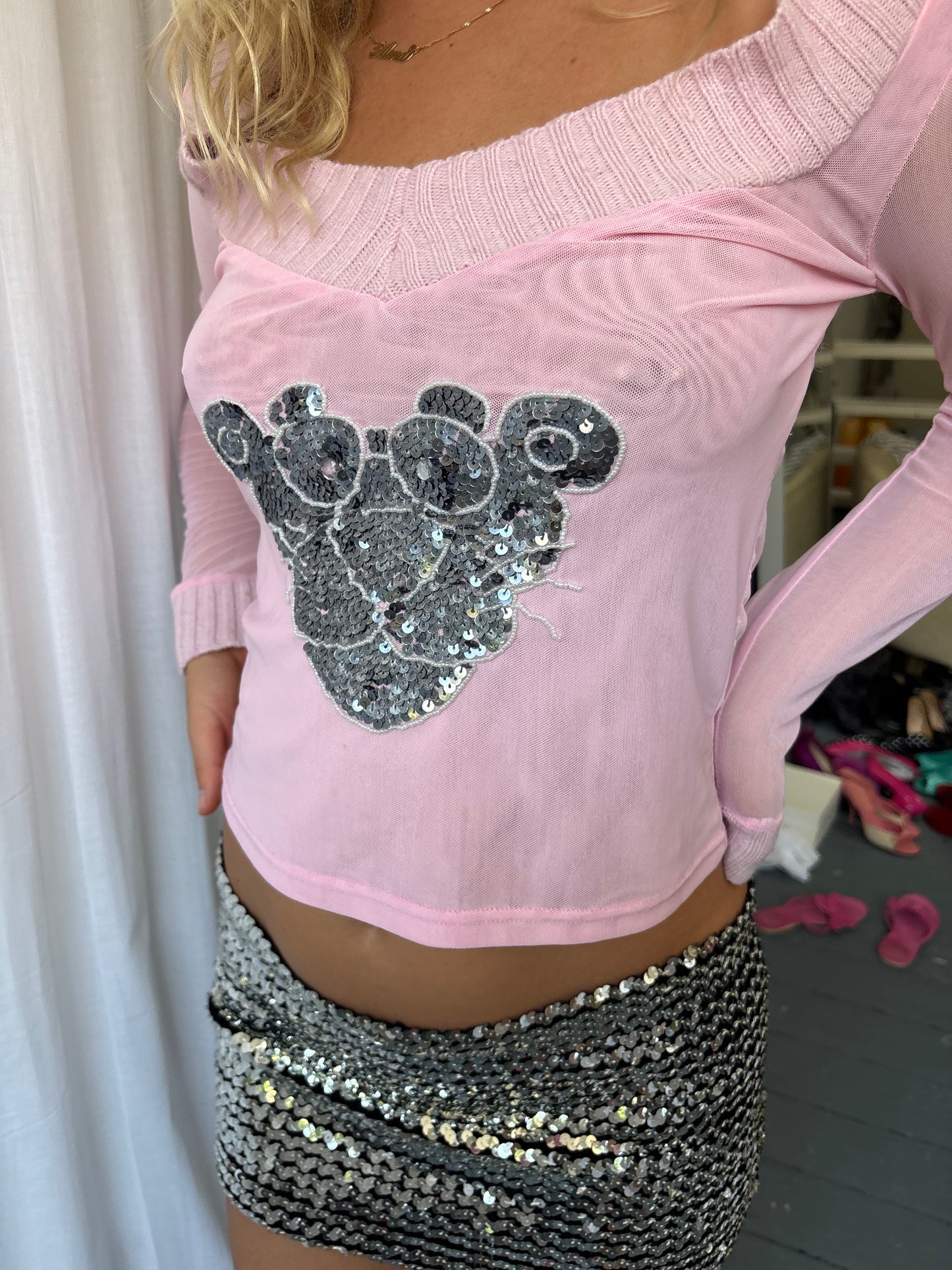 Perte by Krizia Pink Mesh Top
