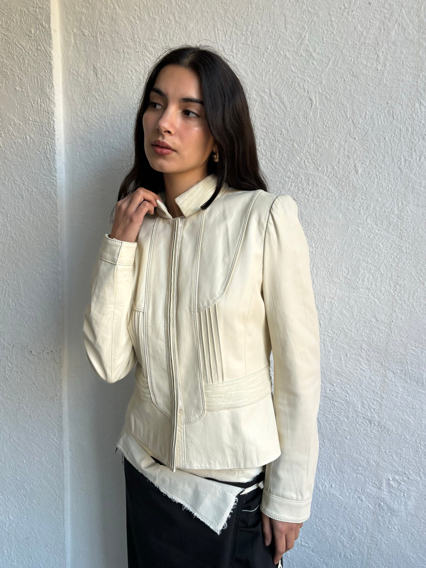 Jesire Cream Leather Jacket