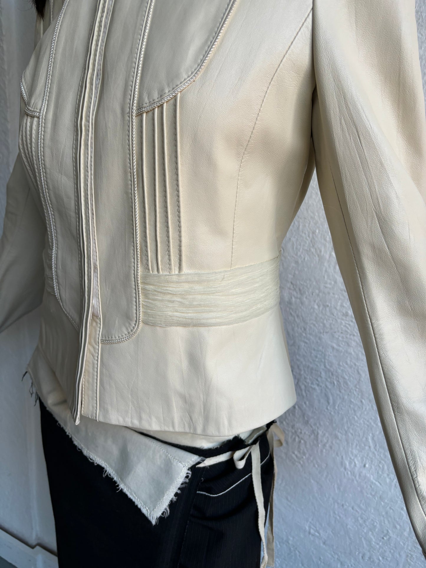 Jesire Cream Leather Jacket