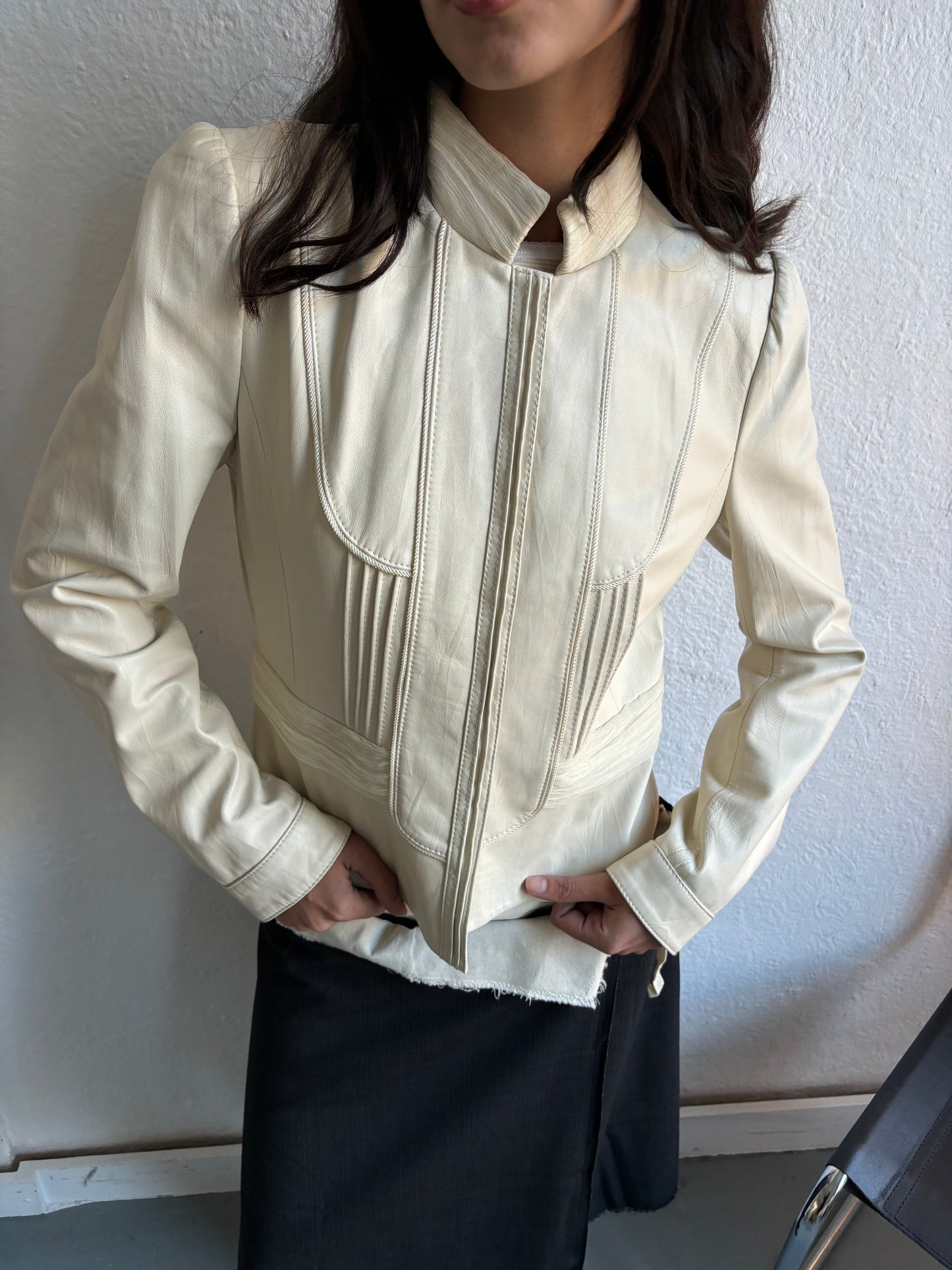 Jesire Cream Leather Jacket