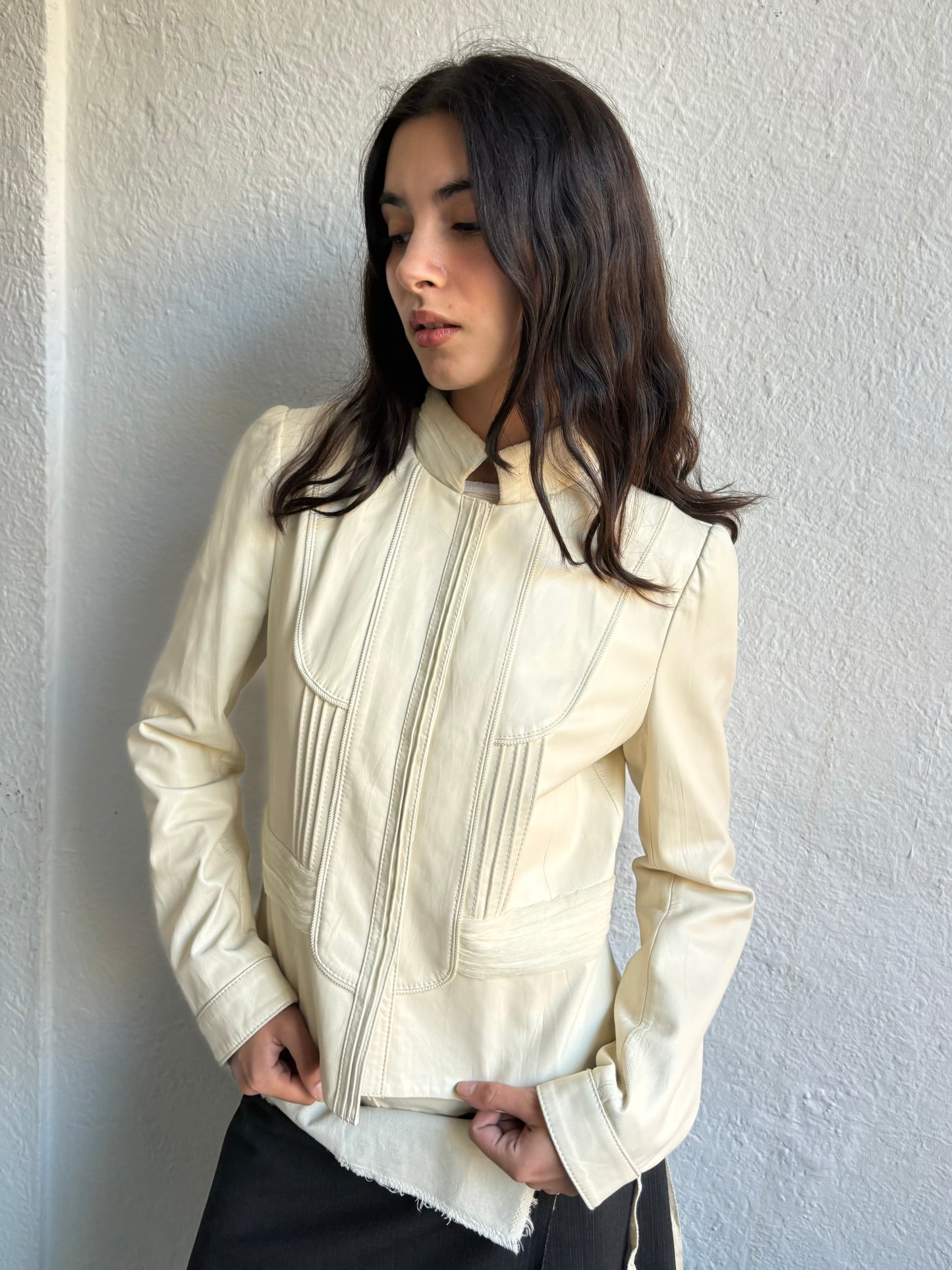 Jesire Cream Leather Jacket