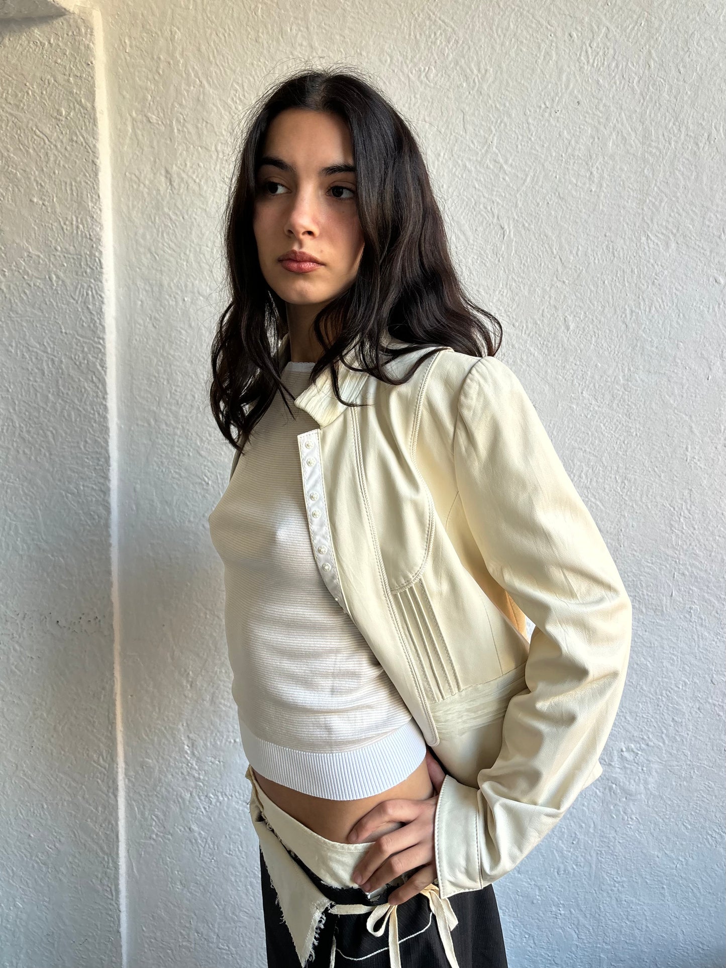 Jesire Cream Leather Jacket