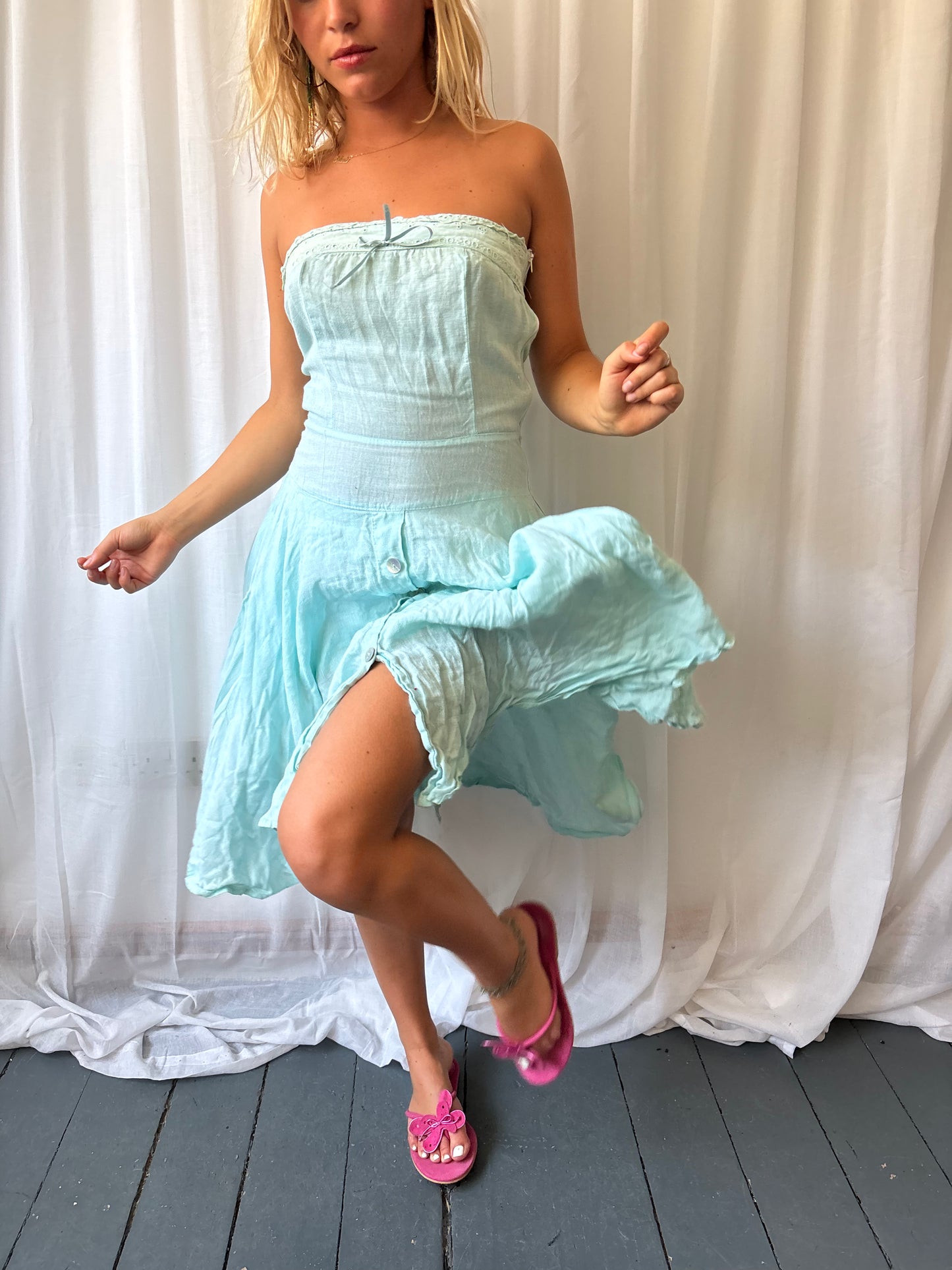 Rinascimento Aqua Linen Dress