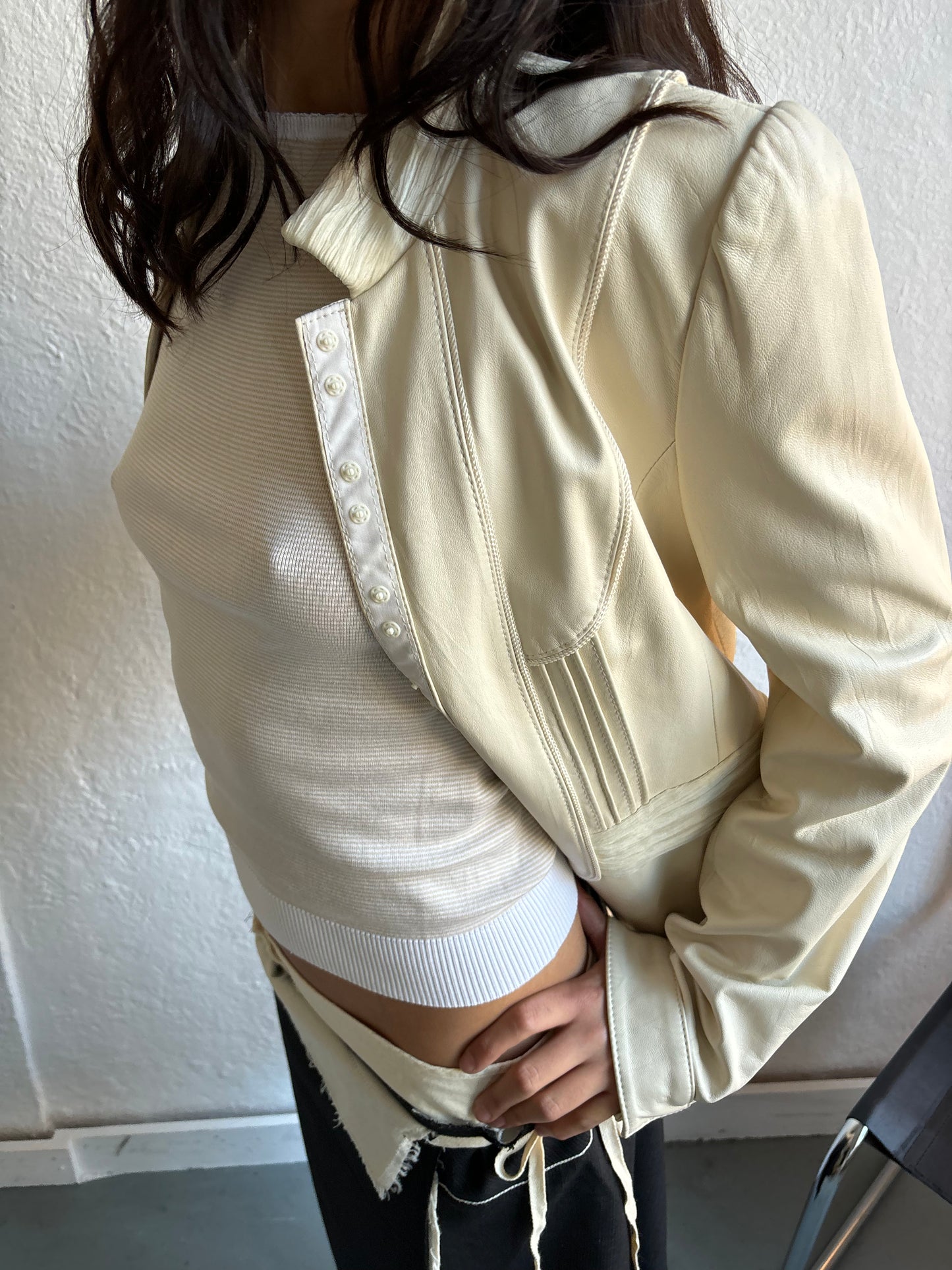 Jesire Cream Leather Jacket